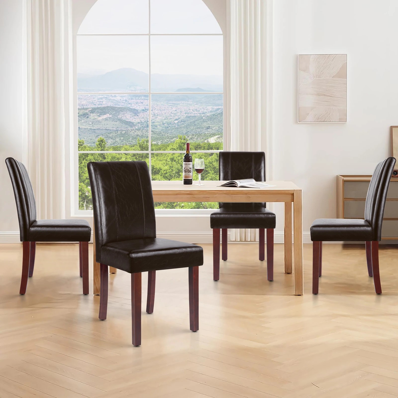 9 Alfordson 4x Dining Chairs Cafe Kitchen High-Back Chair Glossy PU Leather - Brown, 9 of 10