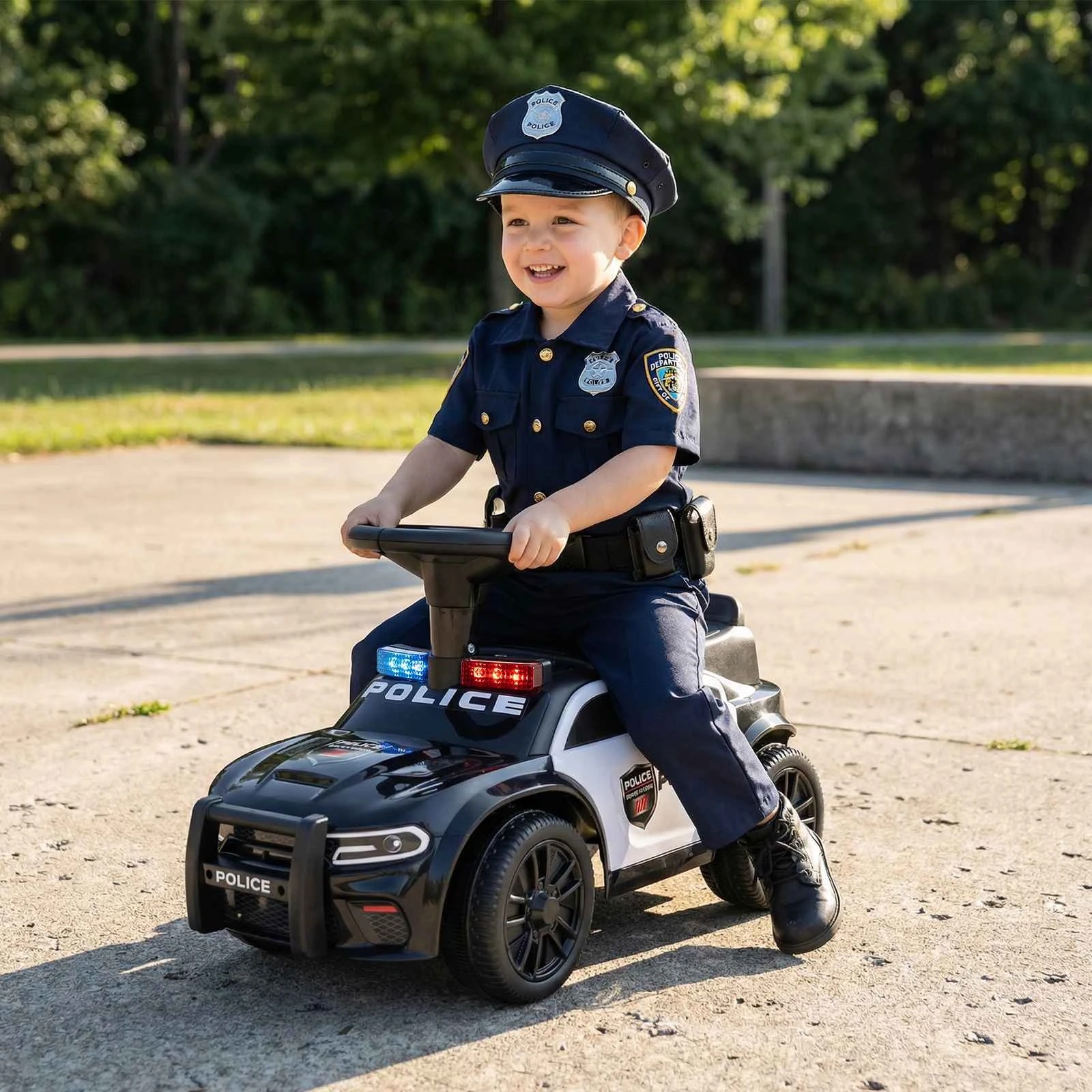 2 Costway Push Ride on Car Sliding Car Foot-to-Floor Police Car - Black, 2 of 2