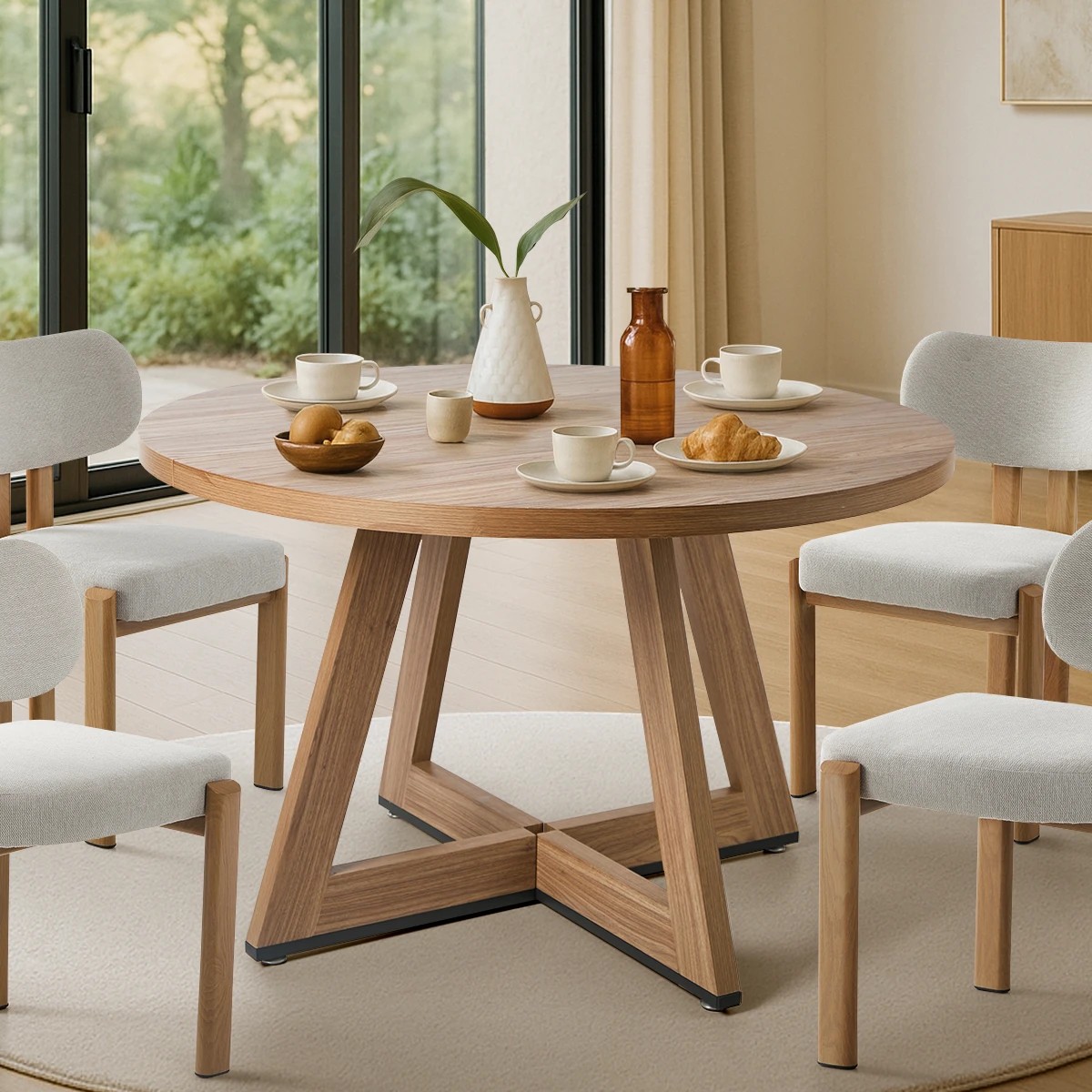 4 Oikiture 120cm Round Dining Table Wooden Kitchen Furniture - Natural, 4 of 9