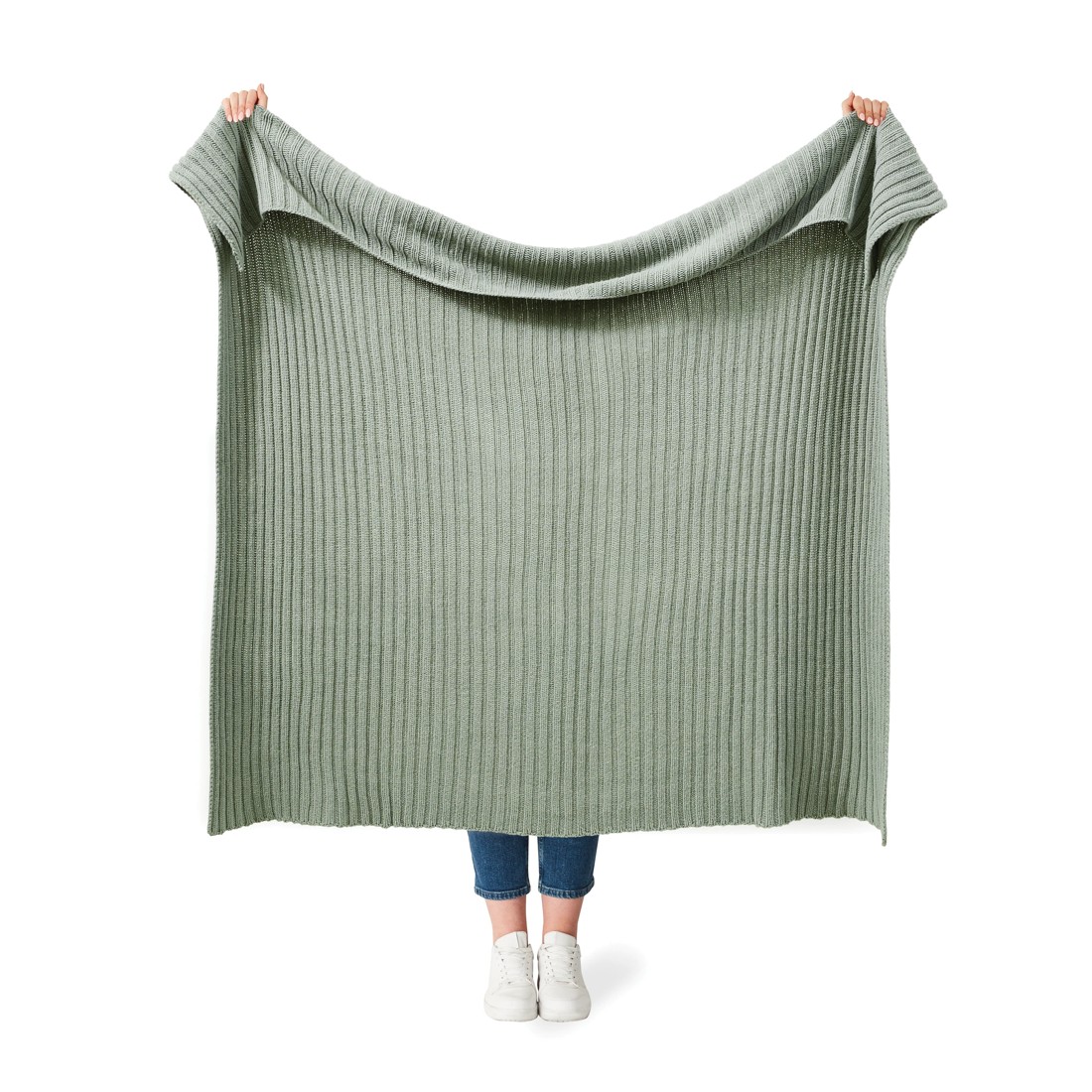 2 Chunky Knit Ribbed Throw - Sage, 2 of 7