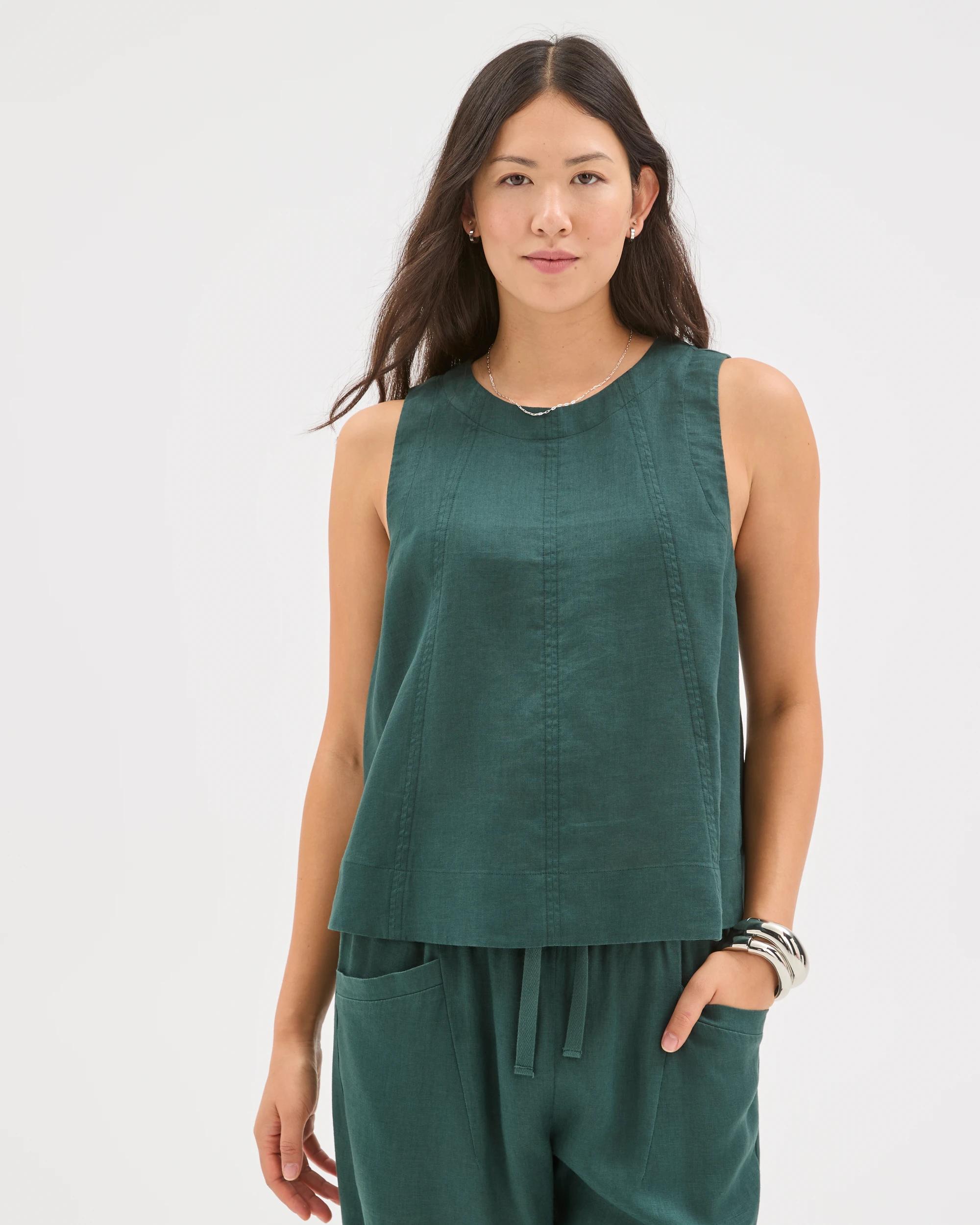 5 Target Woman European Linen Swing Tank Top DEEP GREEN, 5 of 7