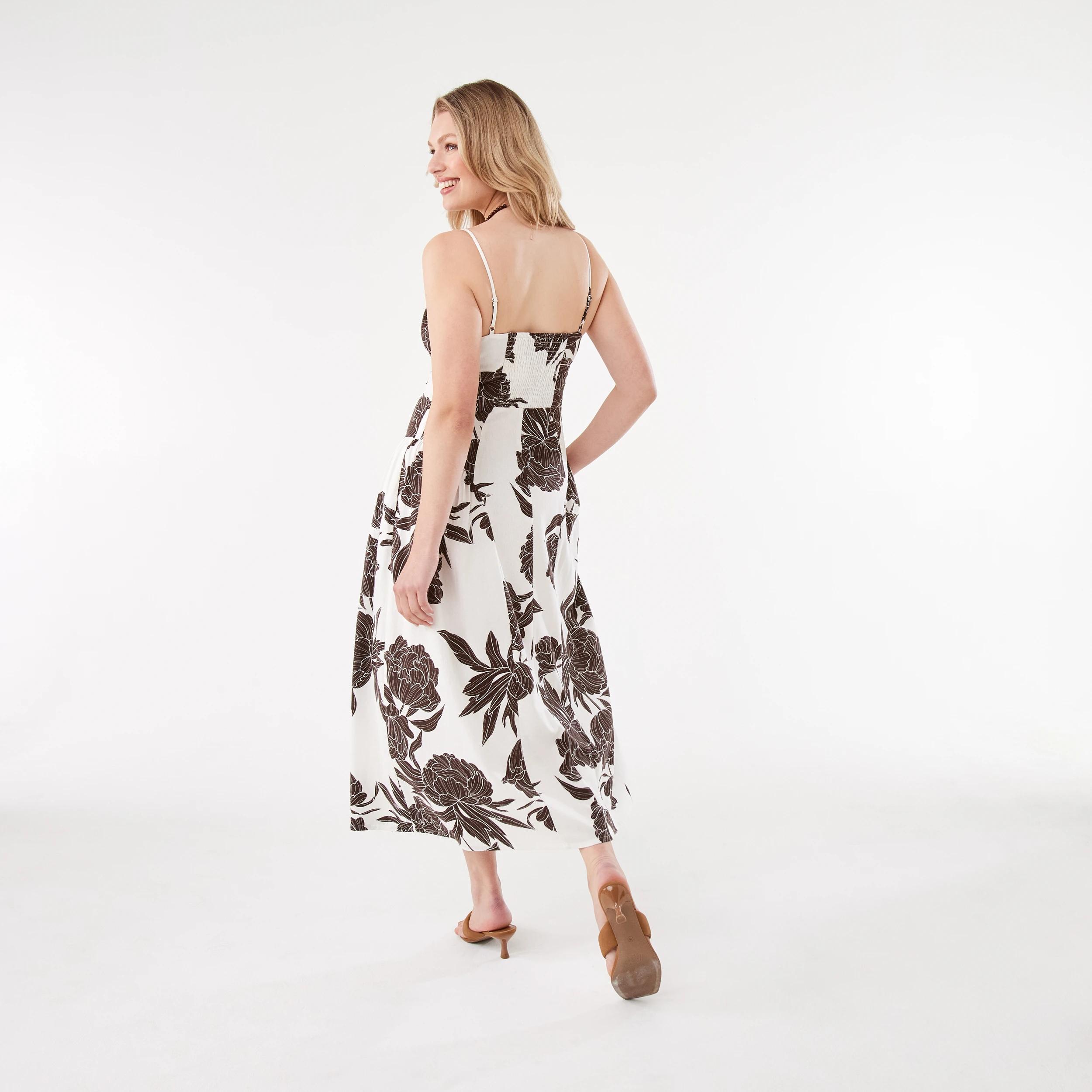 3 Sleeveless Gathered Bodice Midi Dress Choc Flrl, 3 of 6