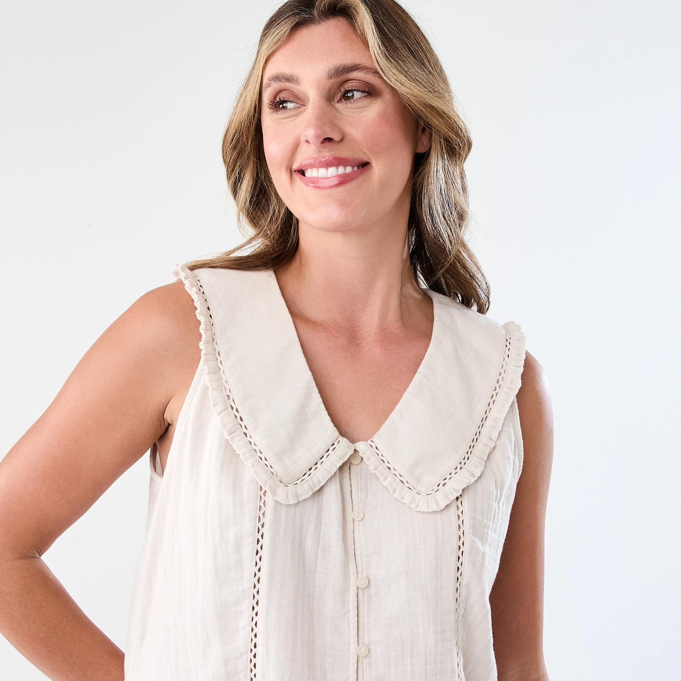 4 Sleeveless Collared Frill Top Nat Beige, 4 of 7