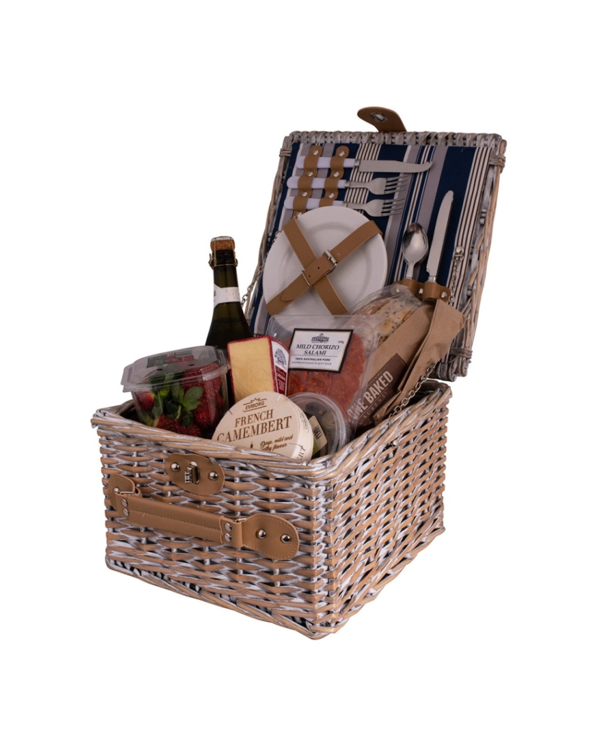 1 Avanti 2 Person Hampton Stripe Lining Picnic Basket Storage 32x32x20cm - Natural, 1 of 1