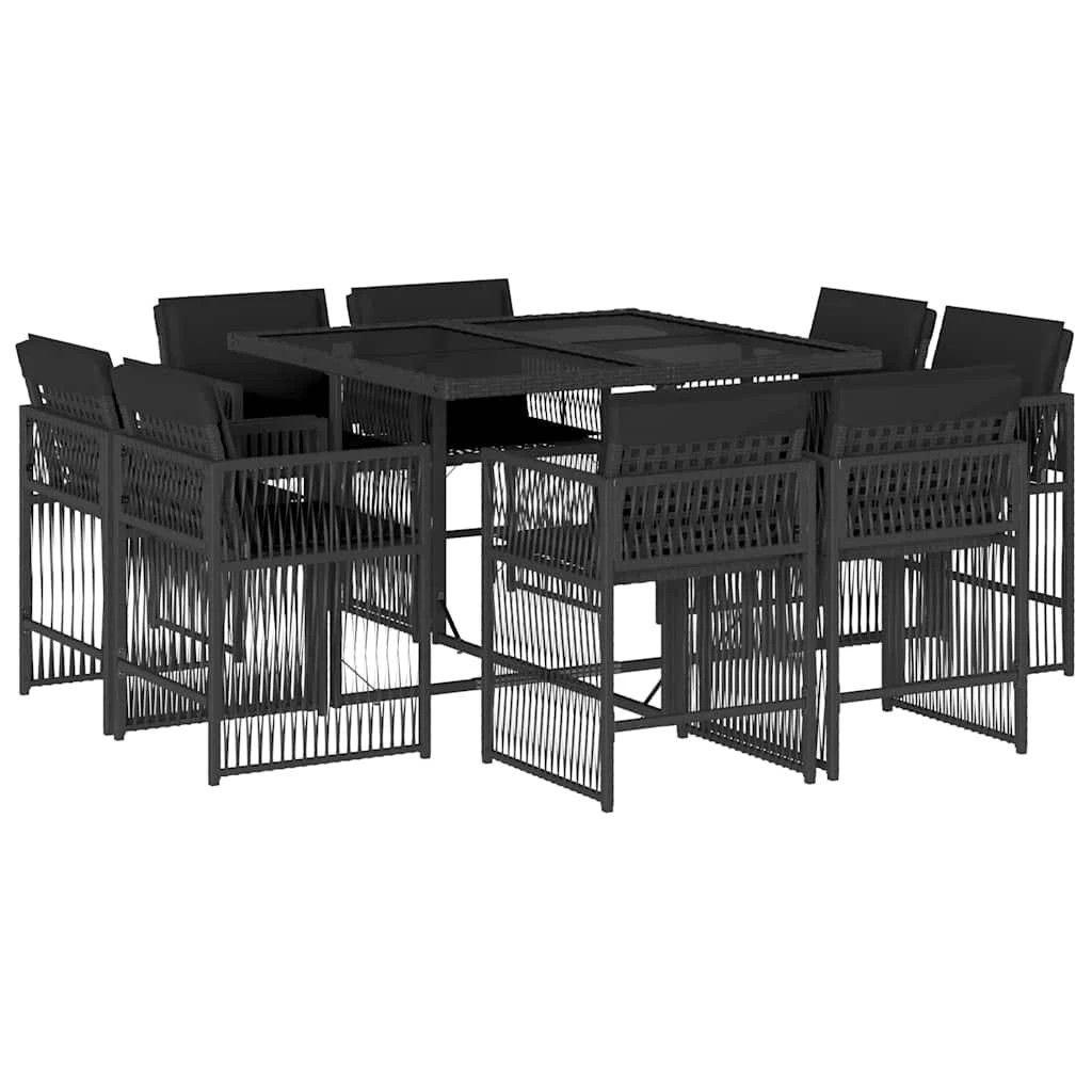 2 Vidaxl 9 Piece Garden Dining Set With Cushions Poly Rattan - Black, 2 of 10