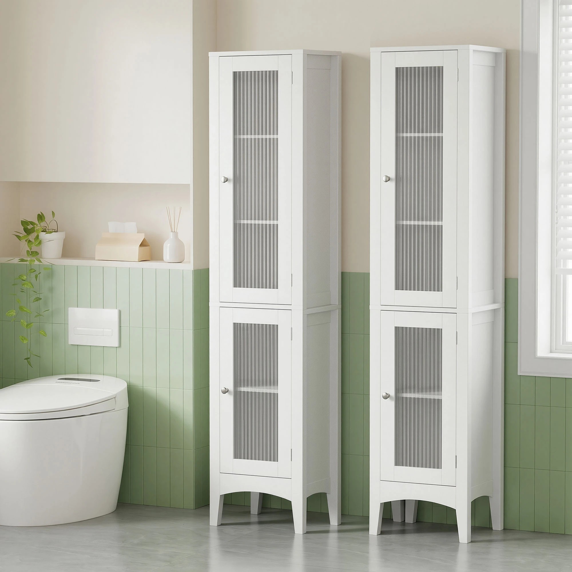7 Artiss 2X Bathroom Storage Cabinet 160cm Tall Slim Cupboard Toilet Glass Door - White, 7 of 8