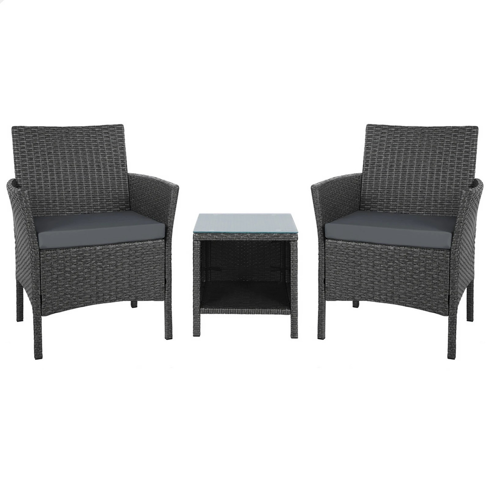 1 Alfordson Outdoor Furniture 3PCS Wicker Bistro Set Patio Chairs Table - Dark Grey, 1 of 9