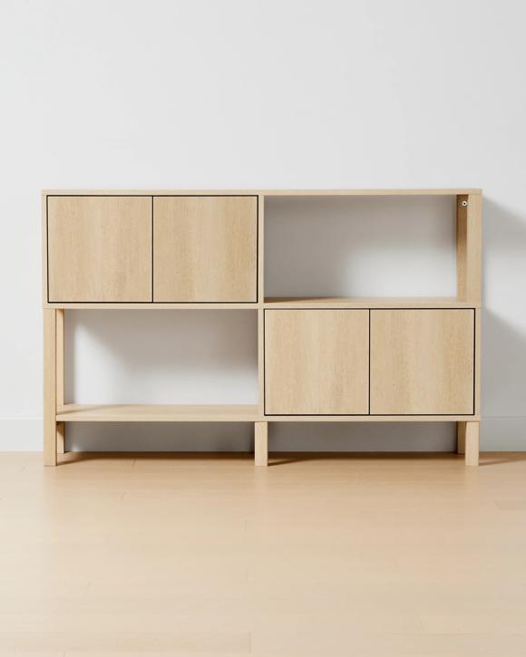Sadie Wide Bookshelf with Doors - Light Oak