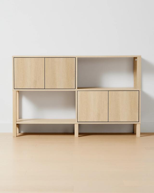 Sadie Wide Bookshelf with Doors - Light