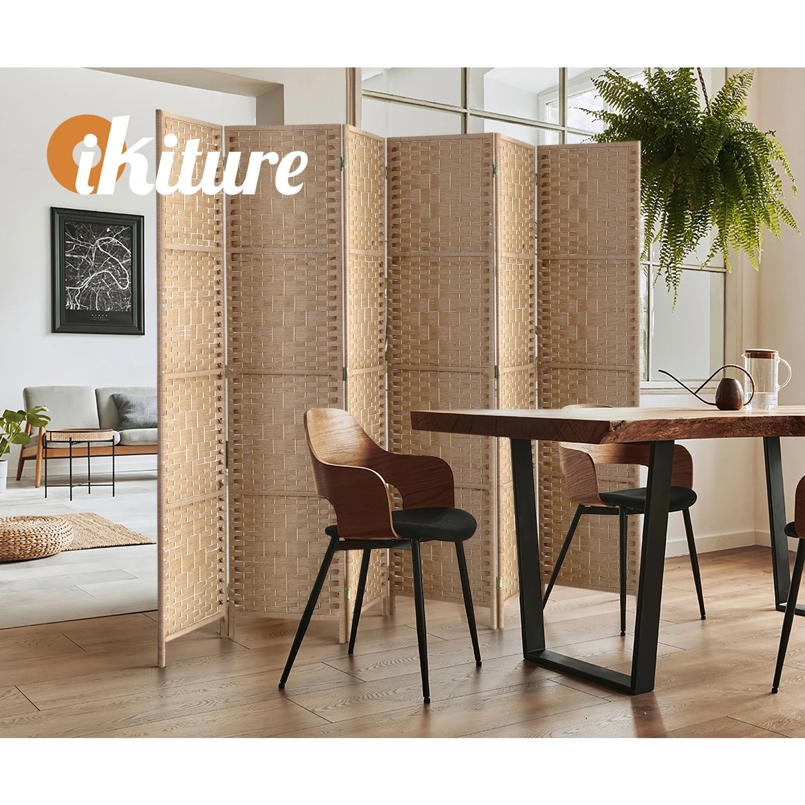 6 Oikiture 6 Panel Room Divider Screen Privacy Dividers - Natural, 6 of 10