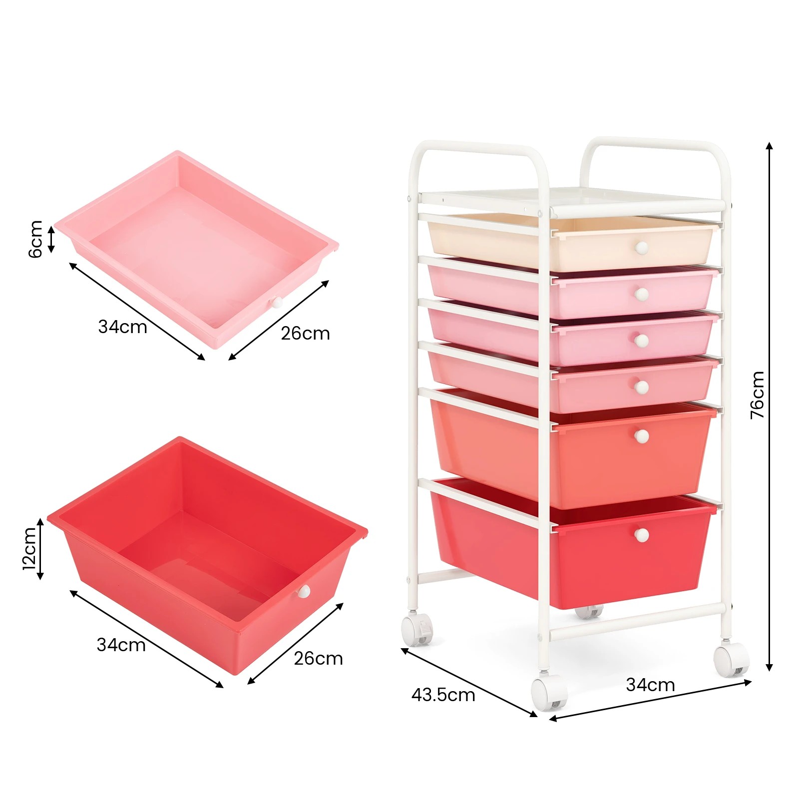 2 Costway 6 Drawers Rolling Storage Cart Mobile Utility Trolley - Pink, 2 of 7