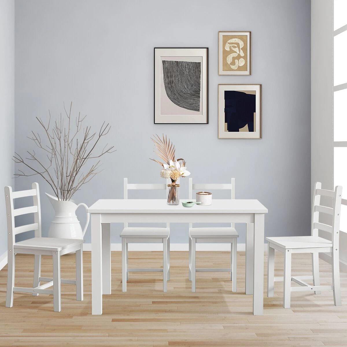 5 Ausway Wooden Modern 5 Piece Dining Table Set Pine Wood Rectangular, 5 of 9