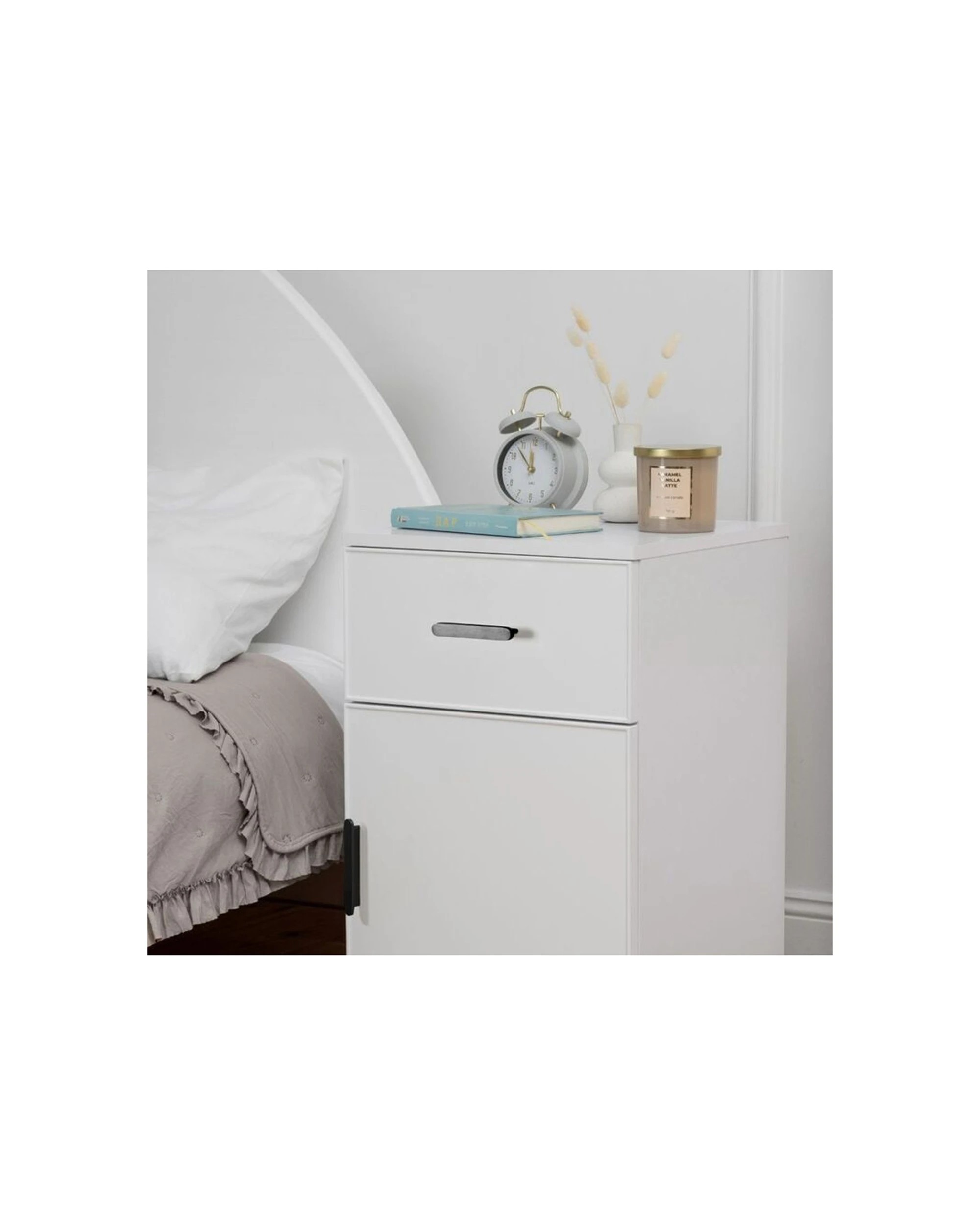 4 European Cabinetry Porto Bedside Table Slim Front Oval Handle - White, 4 of 4