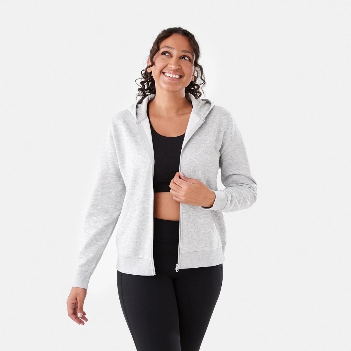 1 Active Womens Zip Through Hoodie SOFT GREY MARLE, 1 of 7
