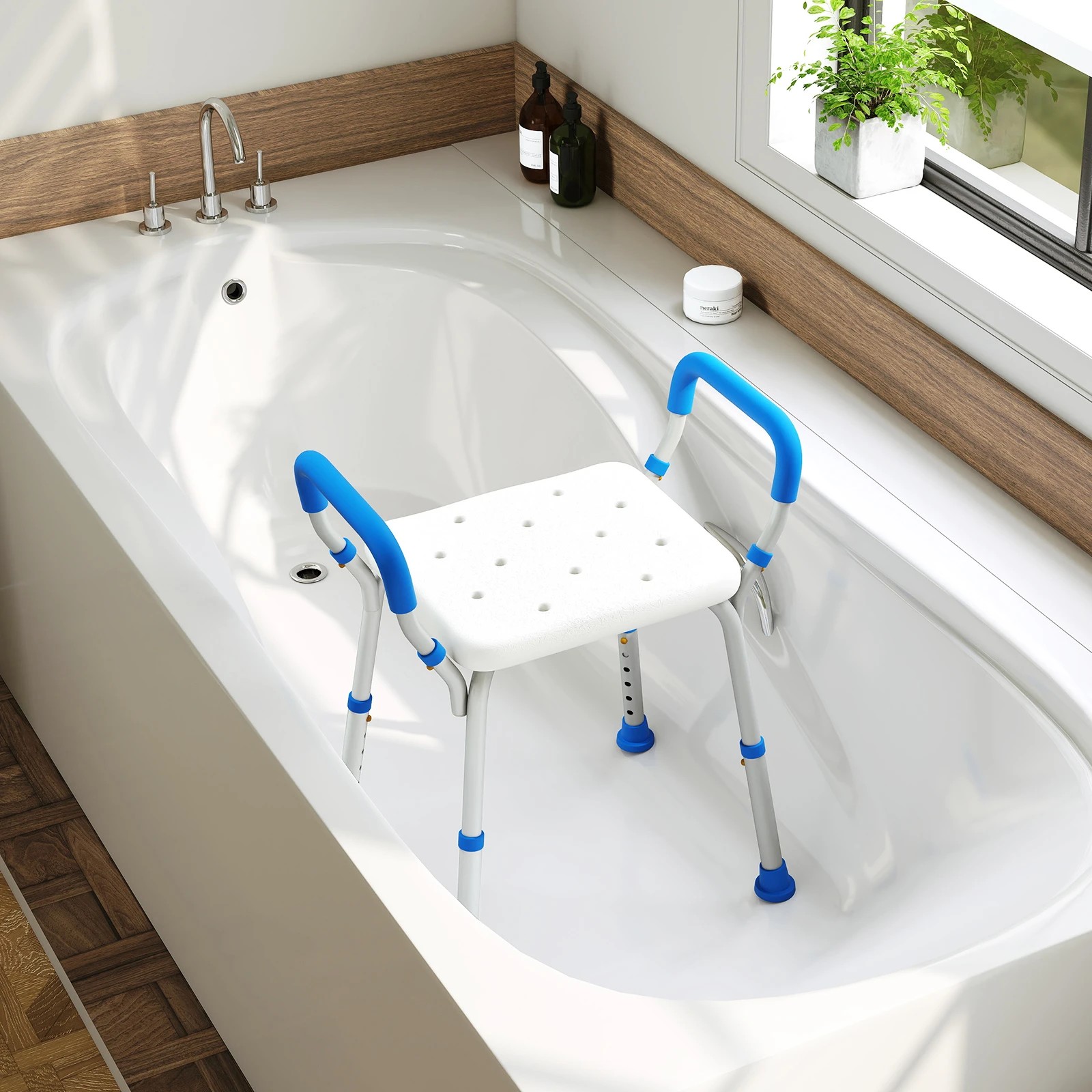 1 Costway Adjustable Shower Chair Lightweight Bathtub Stool Bathroom Spa - Blue, 1 of 1