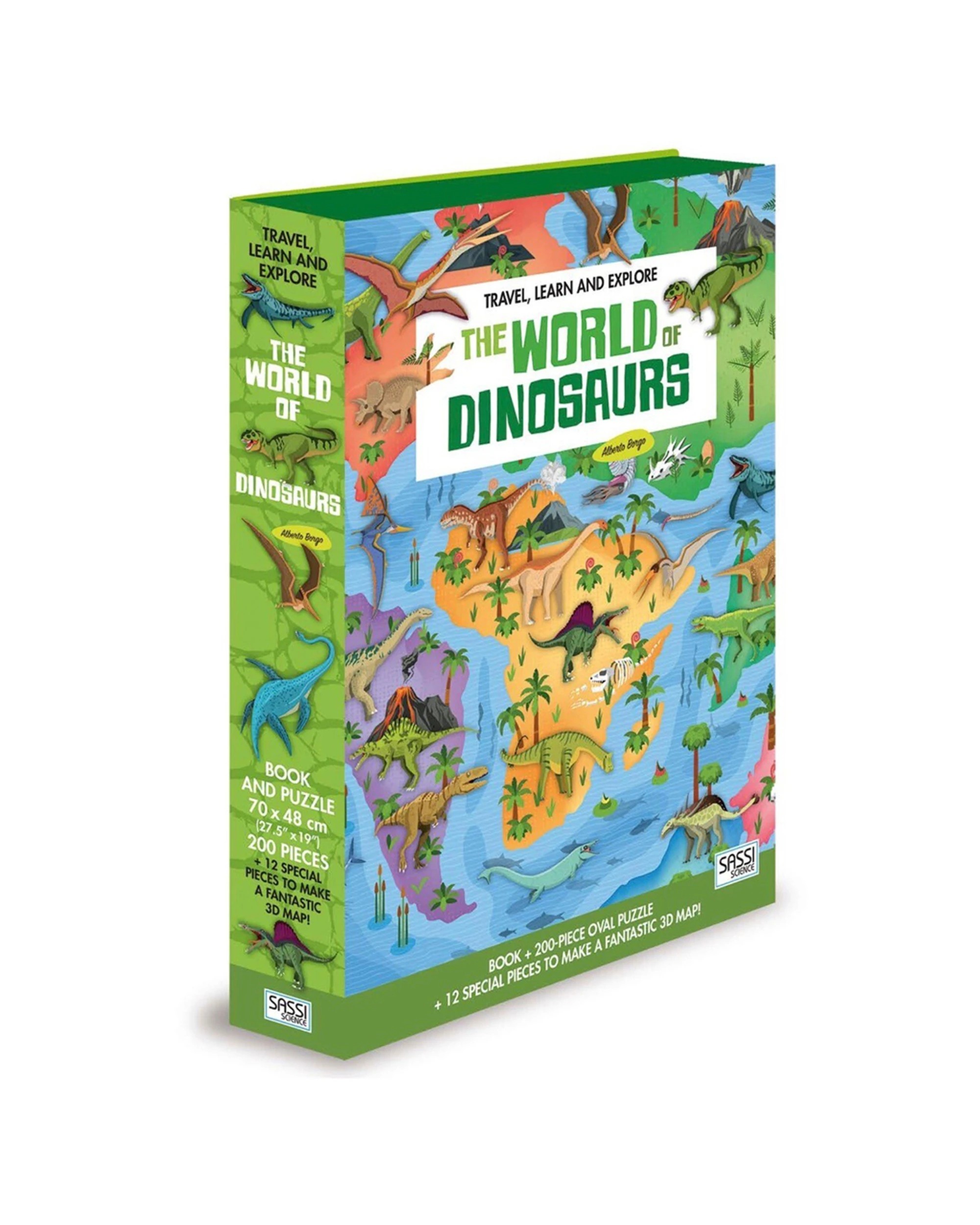 1 Sassi 200pc Junior World Of Dinosaurs Book 3D Puzzle Set Kids - Multi, 1 of 2