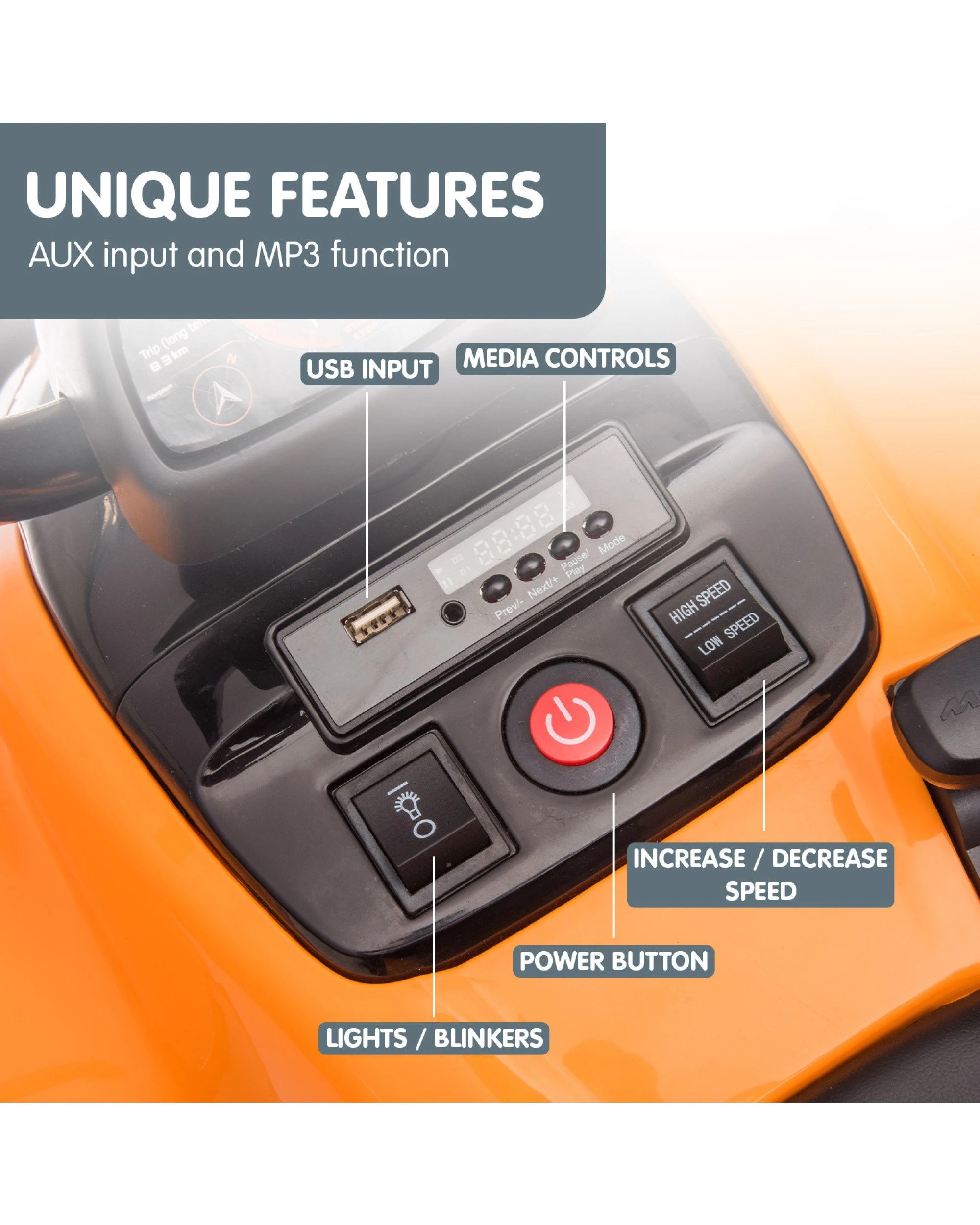 4 Kahuna Licensed MCL35 McLaren Kids Toy Ride On Electric Quad Bike - Orange, 4 of 10