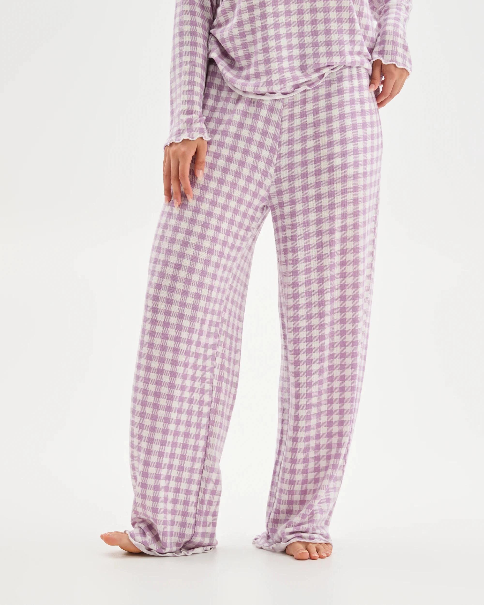 2 Target Woman Cosy Slub Knit Sleep Pants PURPLE GINGHAM, 2 of 6