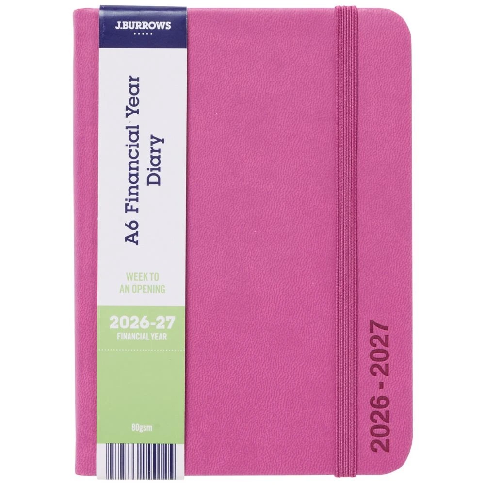 1 J.Burrows A6 Week to View PU FY26/27 Diary Pink, 1 of 6