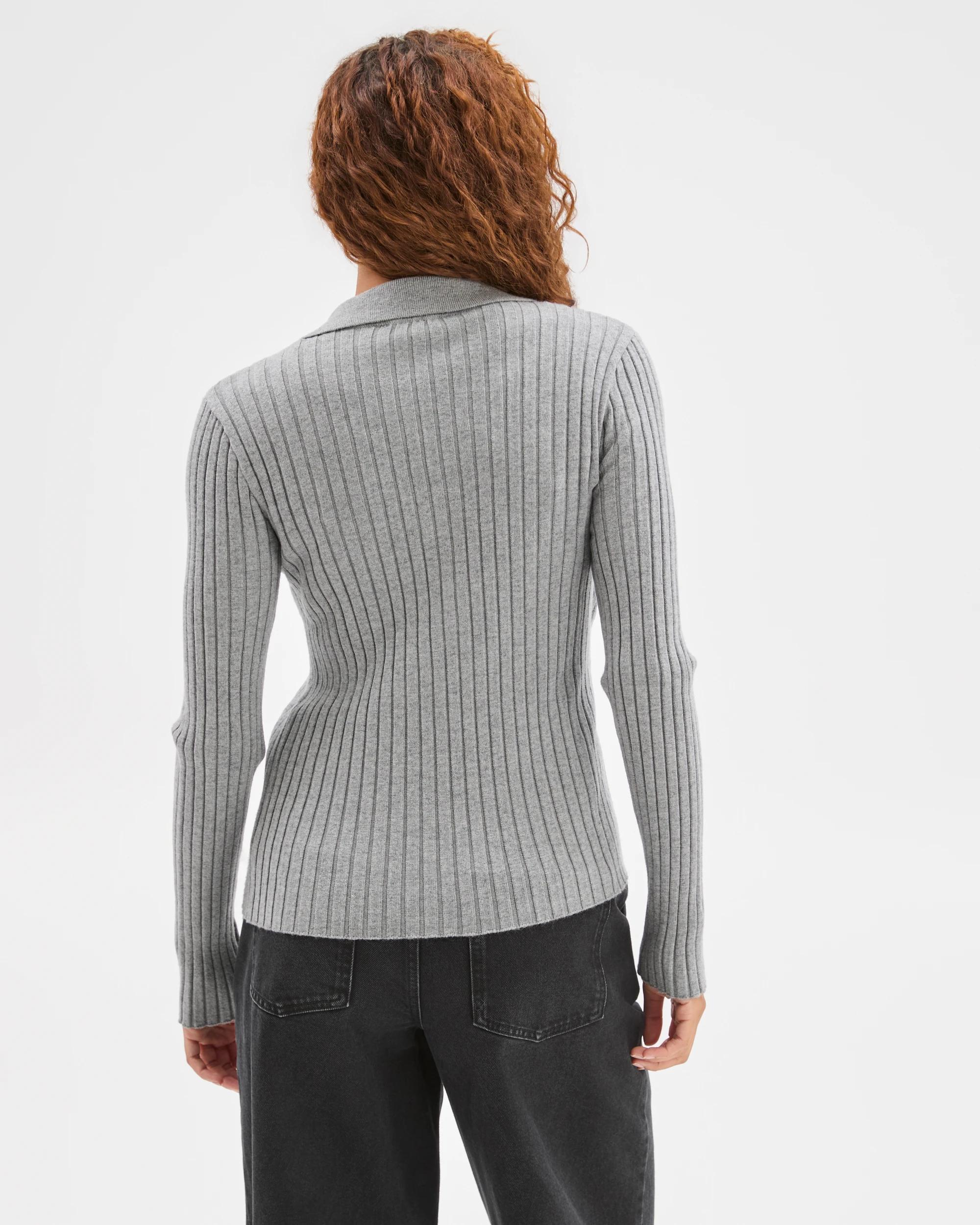 6 Target Woman Fine Knit Double Layer Polo Jumper MID GREY MARLE, 6 of 6