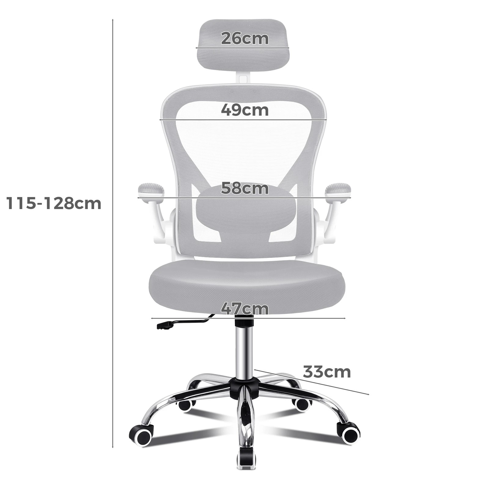 6 Alfordson Mesh Office Chair Executive Computer Gaming Fabric Seat - Grey White, 6 of 10