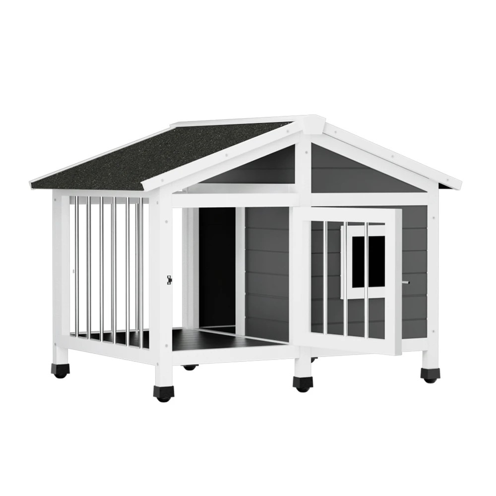 1 i.Pet Dog Kennel House Large en Outdoor Pet Kennels Indoor Puppy Cabin Home - Grey, 1 of 5