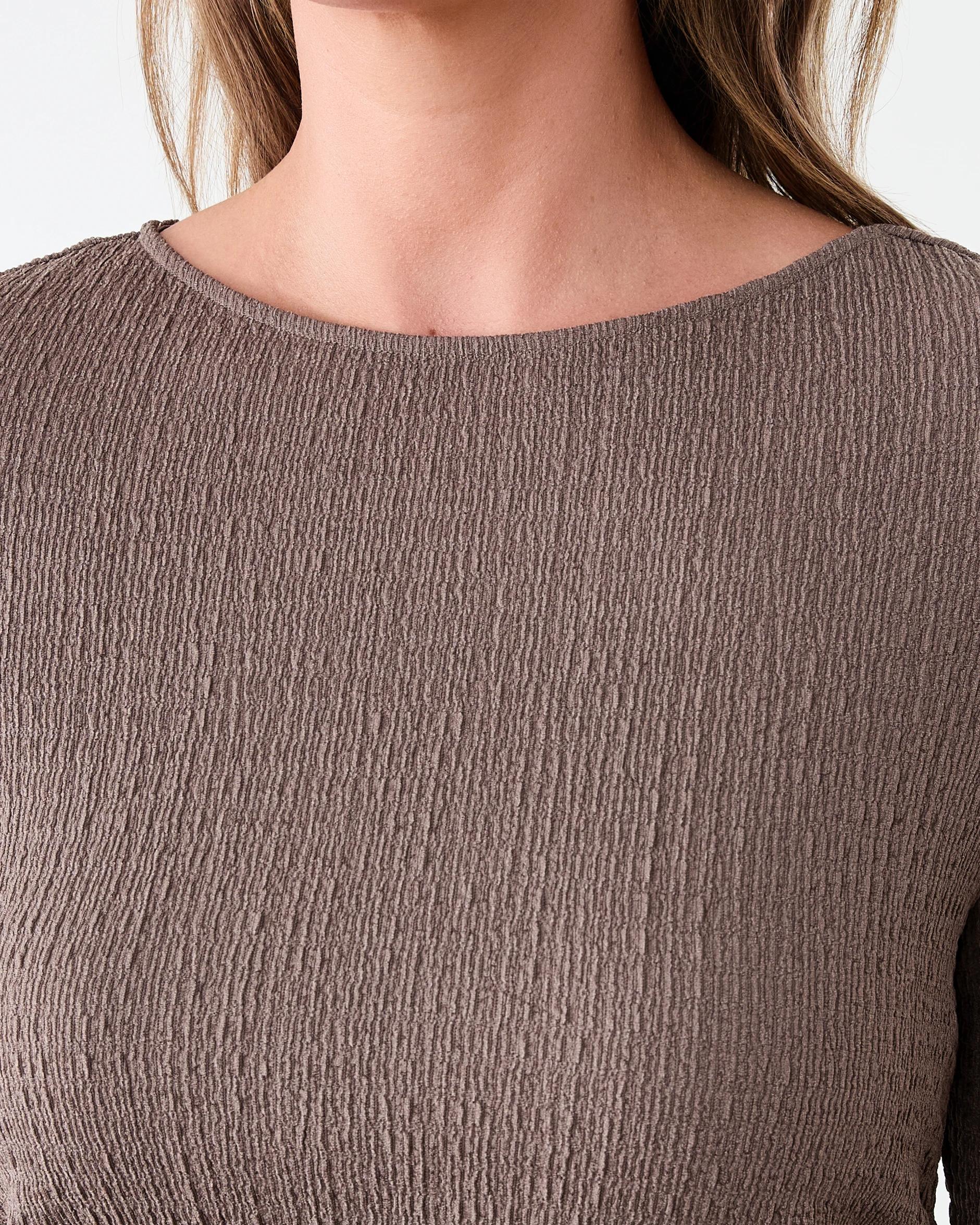 5 Long Sleeve Crinkle Ruched Midi Dress Taupe Brn, 5 of 7