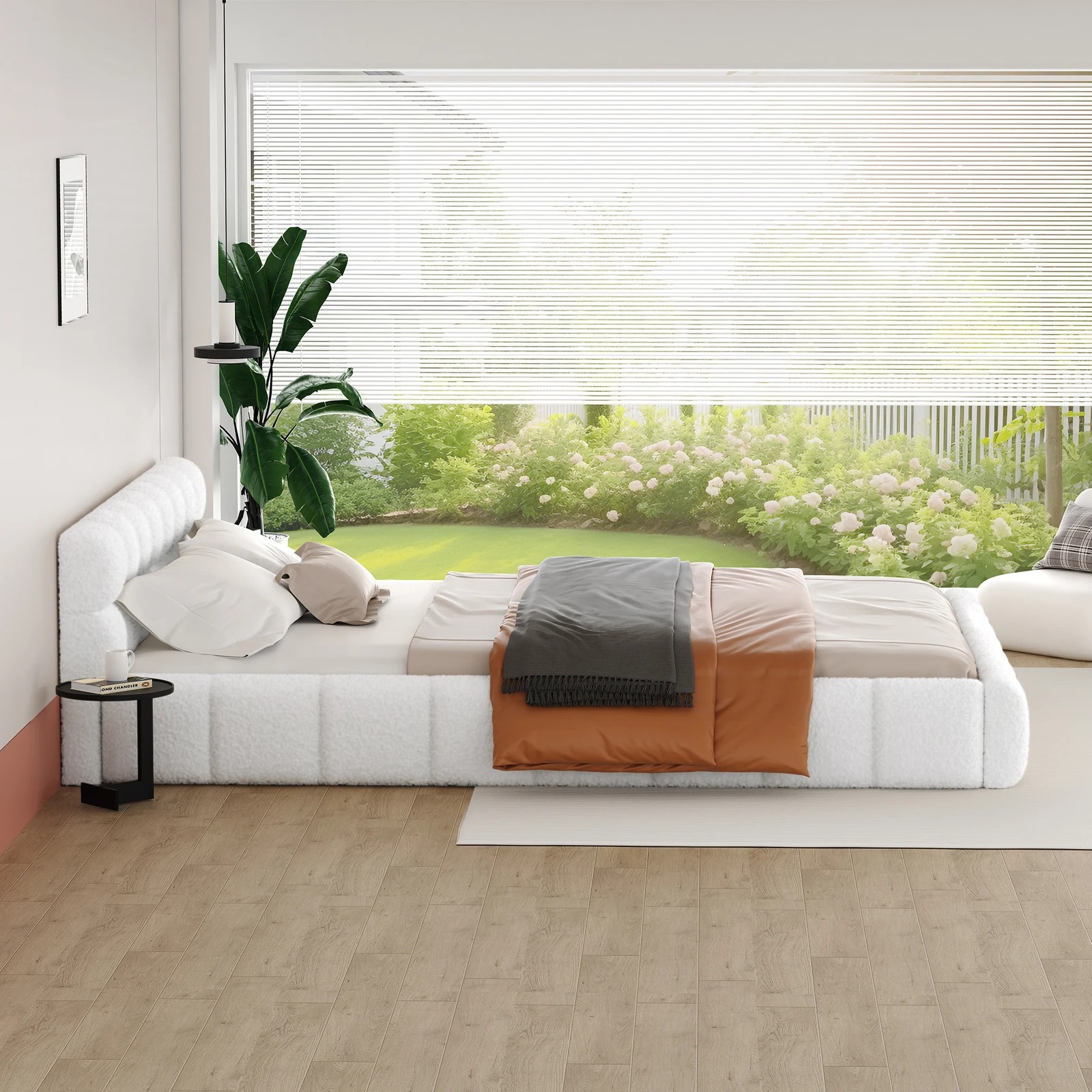 5 Alfordson Bed Frame King Single Tufted Headboard Foundation Boucle Talmon - White, 5 of 10