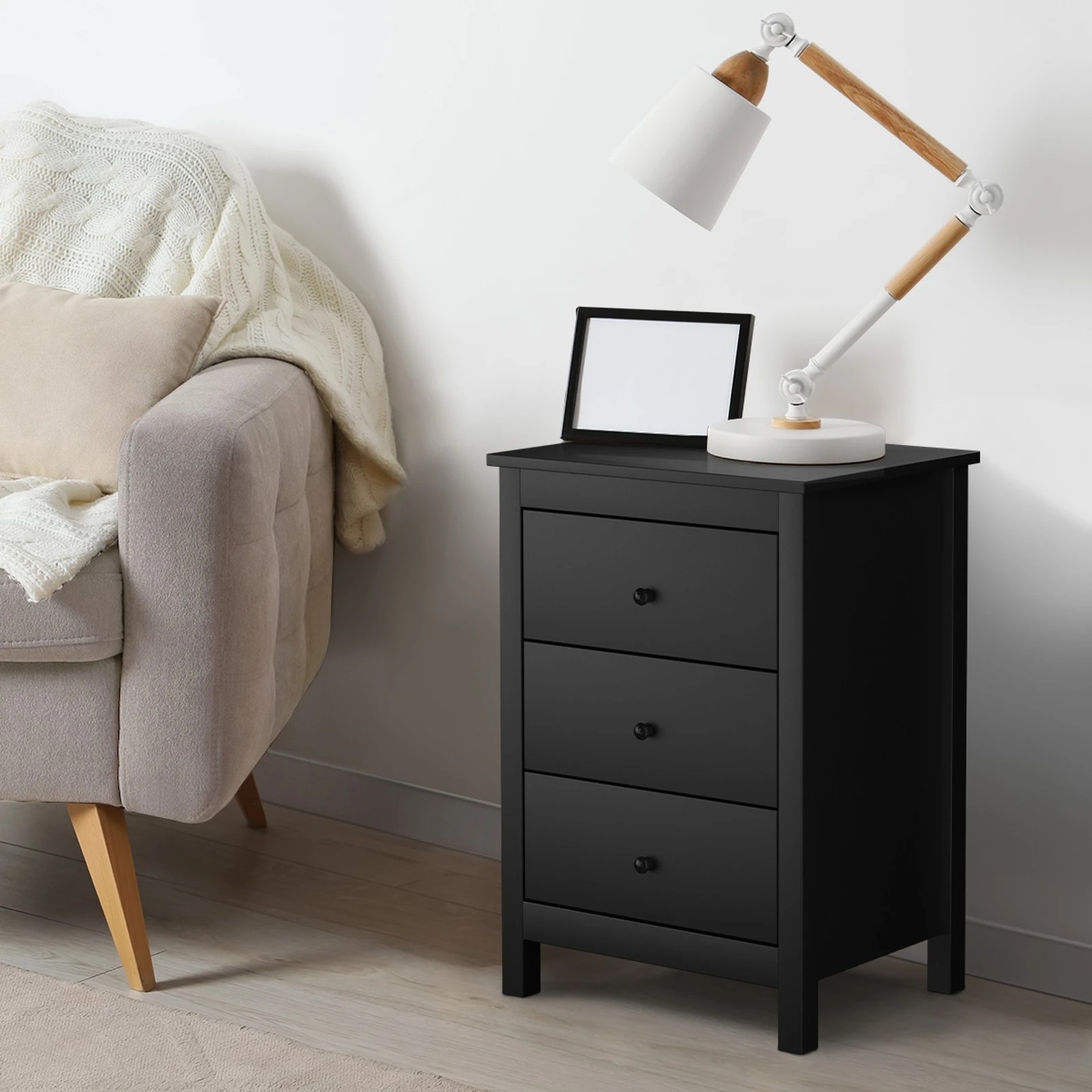 3 Oikiture Bedside Table 3 Drawers Storage Cabinet Nightstand
 - Black, 3 of 10
