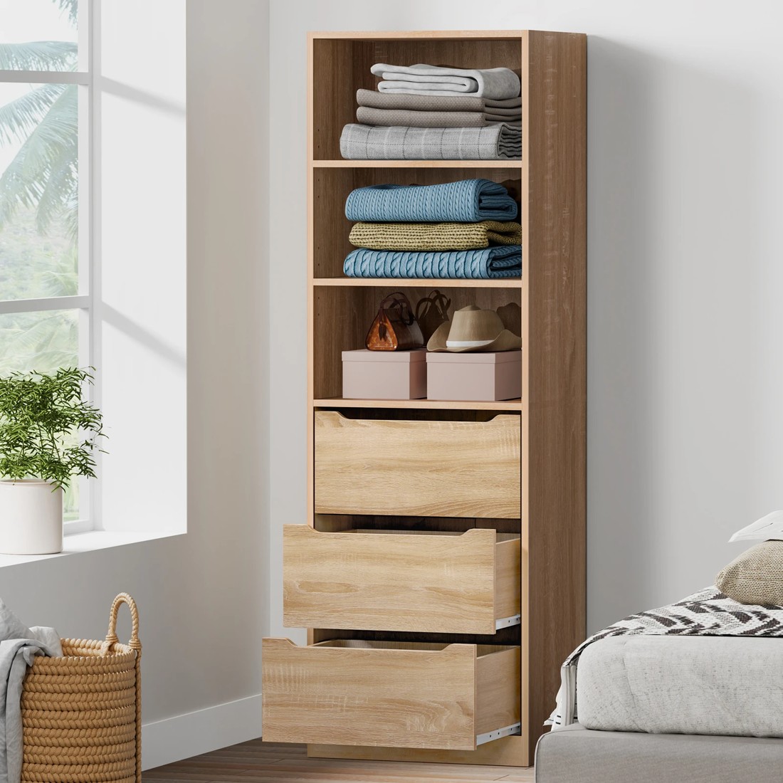 2 Alfordson Wardrobe Clothes Storage Cabinet Closet Organizer 3 Drawers - Wood, 2 of 10