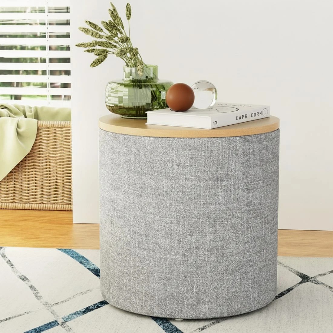 6 Artiss Storage Ottoman Blanket Box 40cm Linen Round - Multi, 6 of 6