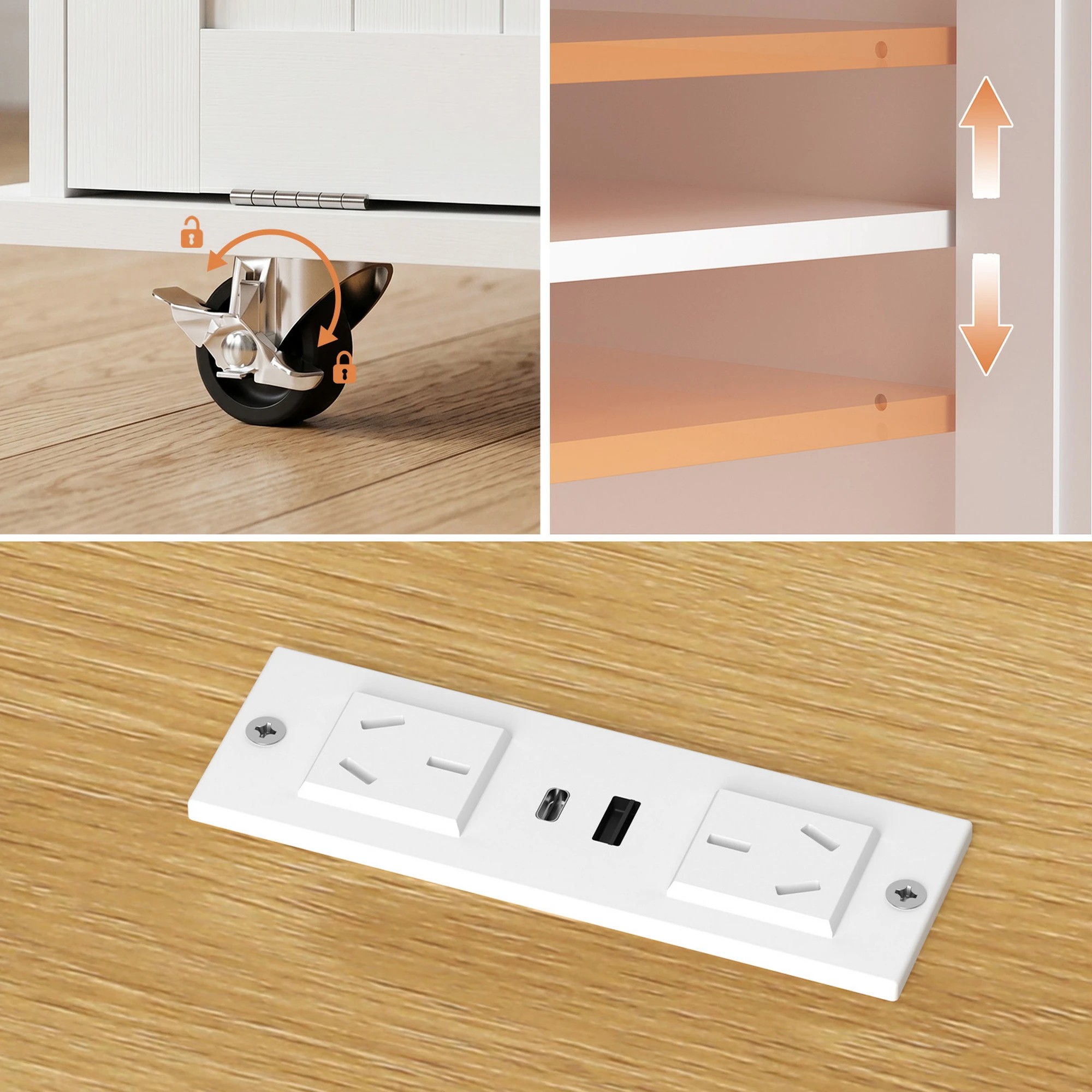 6 Artiss Kitchen Island Trolley Rolling Serving Cart Storage Drawer Cabinet 150cm - White, 6 of 9