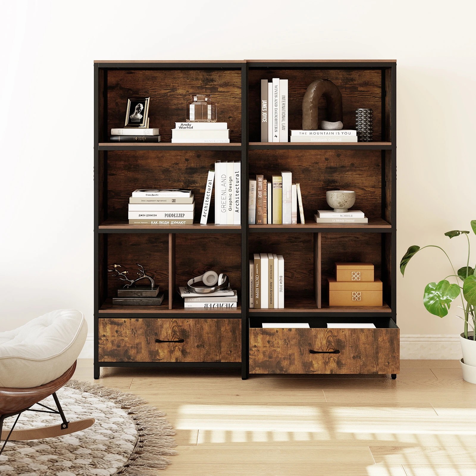 3 Costway 5-Tier Bookshelf Stand Bookcase Wooden Display Cabinet 4 Storage Compartment, 3 of 4