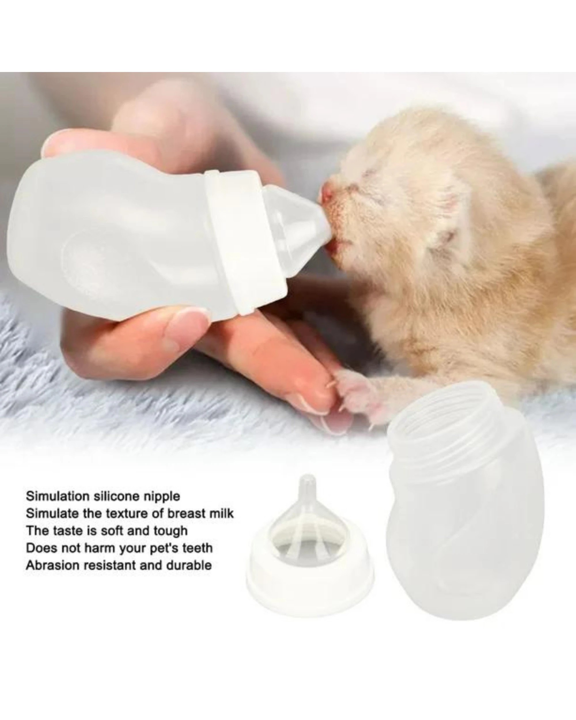 2 Pet Nursing Bottle Kit with Curved Bottle Body for Newborn Puppies and Kittens 3 Pieces, 2 of 4