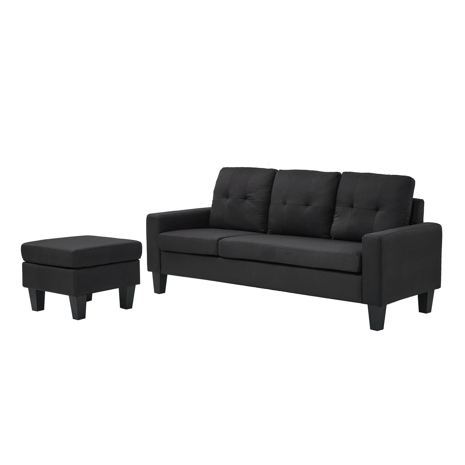 1 Foret 3 Seater Sofa Modular Corner Lounge Couch Modern Ottoman Fabric Black, 1 of 9