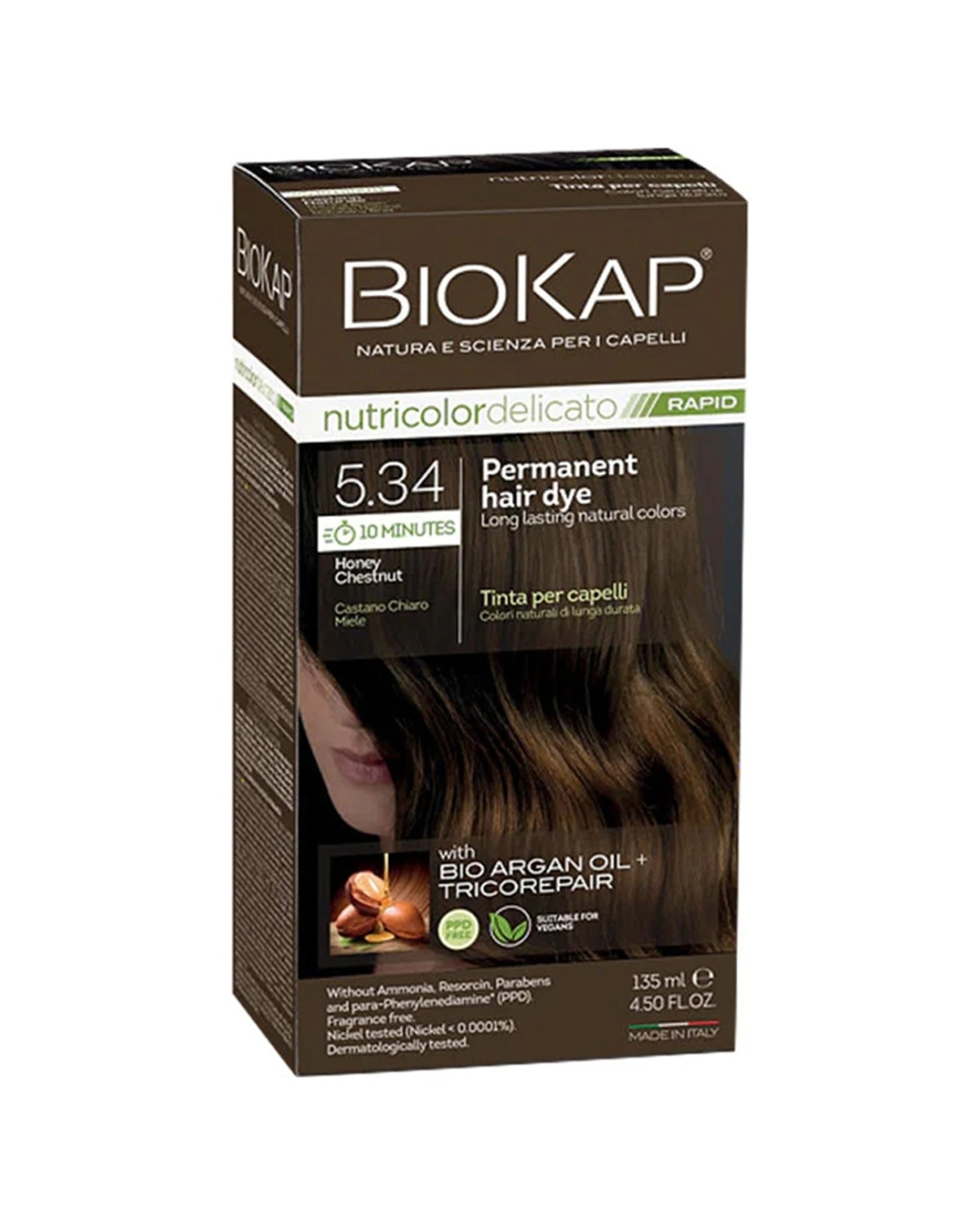 1 BioKap Nutricolor Delicato 5.34 Honey Chestnut Permanent Hair Dye - Brown, 1 of 1