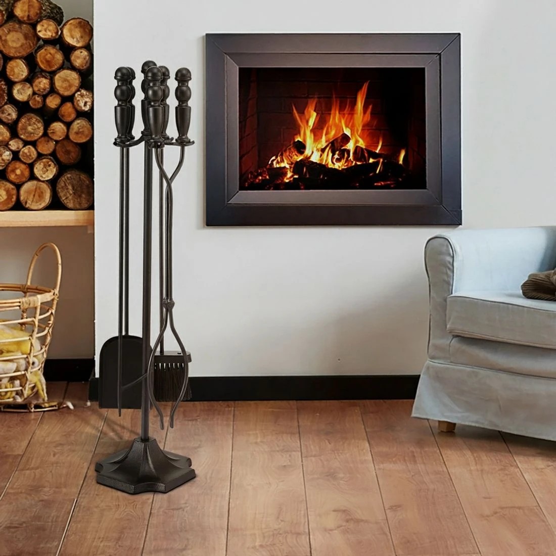 3 Grillz 5Pcs Fireplace Tools Set Fire Tools for Indoor Outdoor - Black, 3 of 8