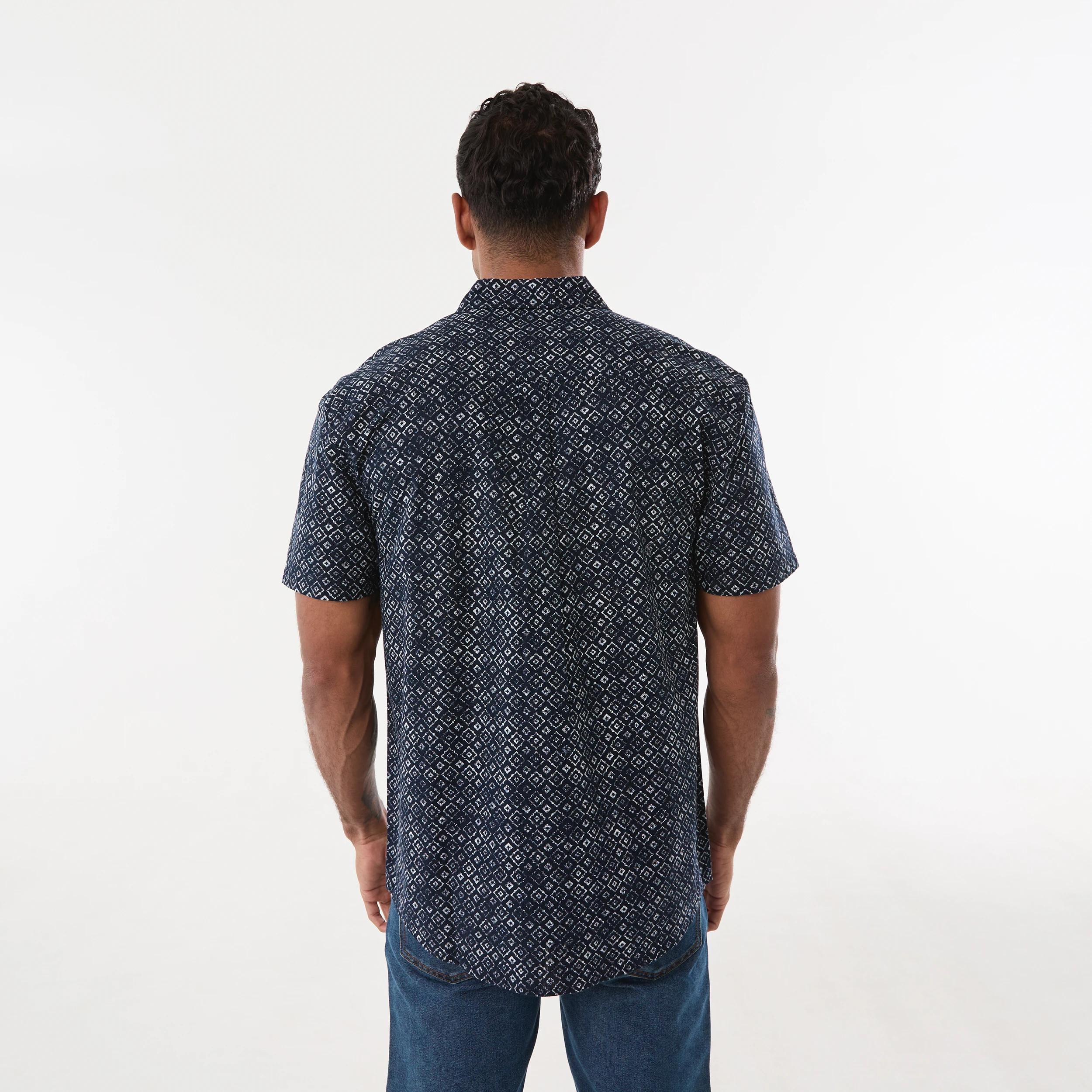 3 Short Sleeve Textured Print Shirt SMALL GEO SKY CAPTAIN, 3 of 5