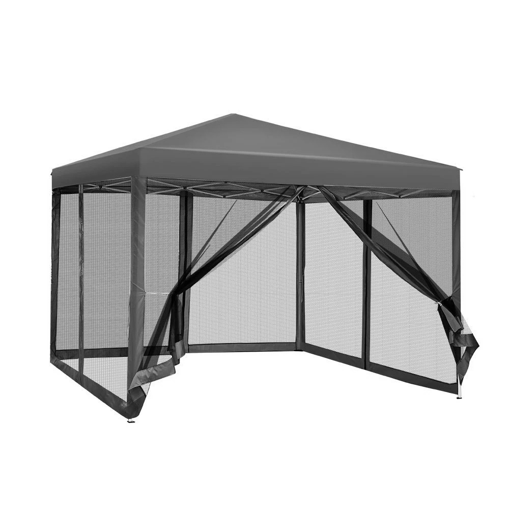1 Instahut Gazebo Pop Up Marquee 3x3m Wedding Party Outdoor Camping Tent Canopy Shade Mesh Wall - Grey, 1 of 6