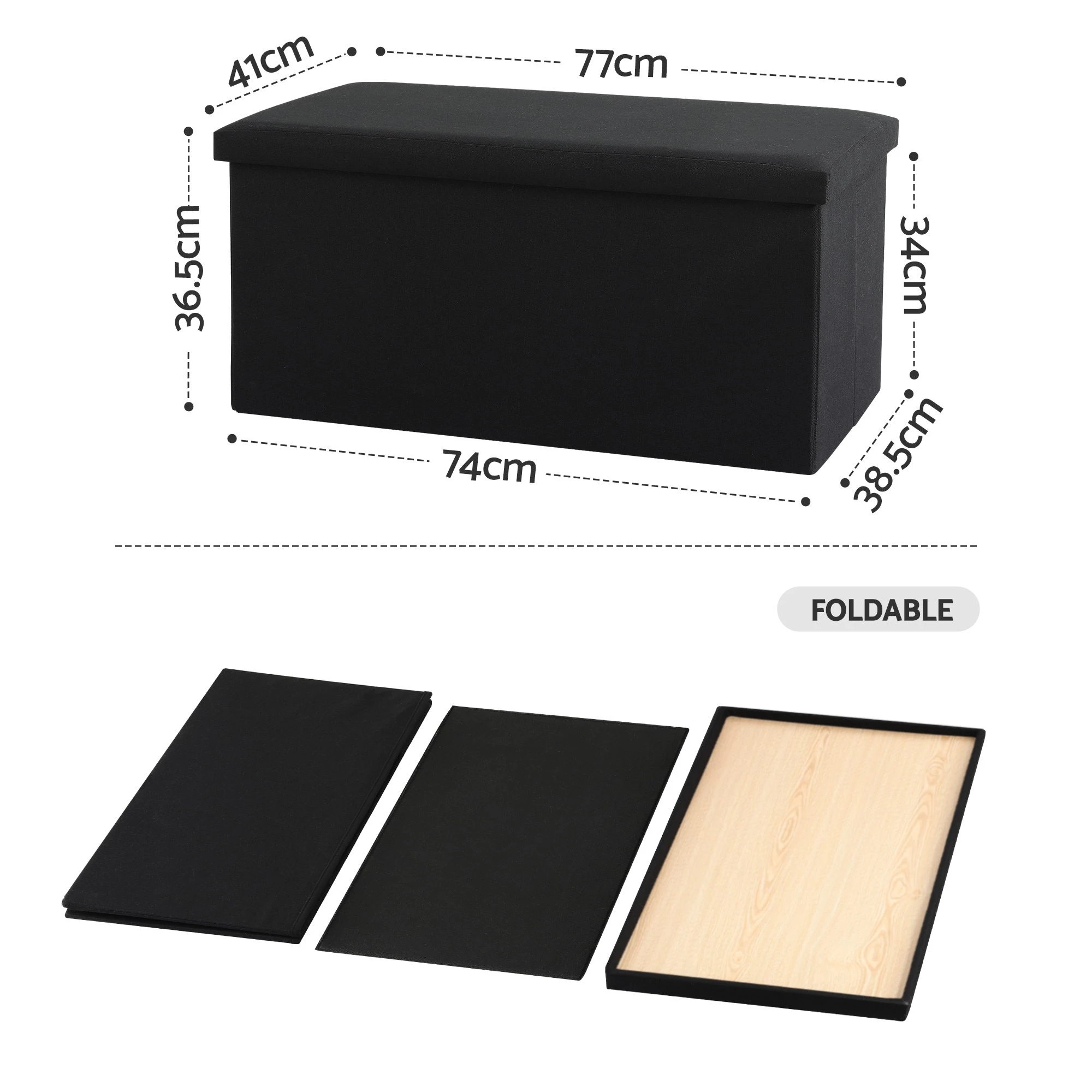 2 Artiss Storage Ottoman Bench Folding Blanket Box Toy Organiser Foot Stool - Black, 2 of 7