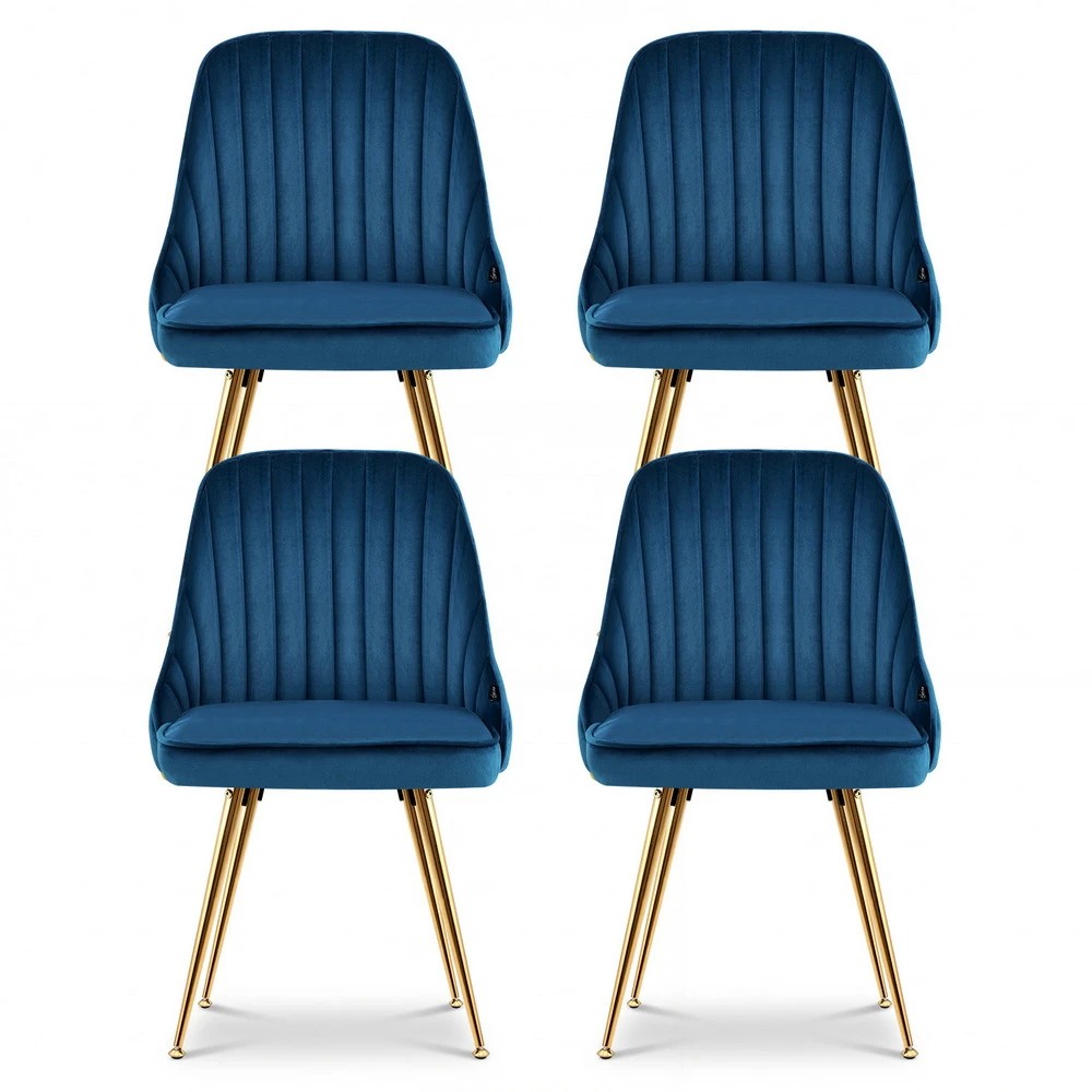 3 Artiss Dining Chairs Set of 4 Velvet Channel Tufted - Blue, 3 of 6