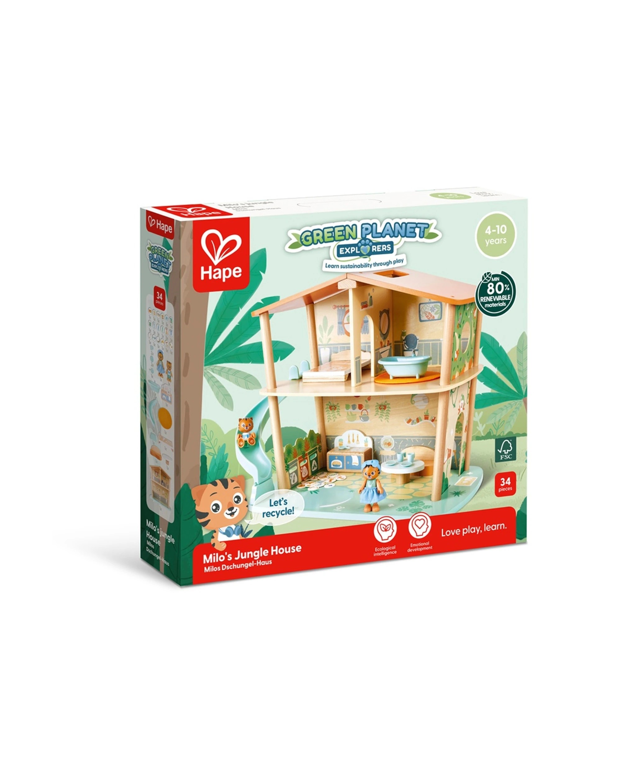 2 Hape Tigers’ Jungle House Wooden Dollhouse With Accessories Pond Slide - Multi, 2 of 4