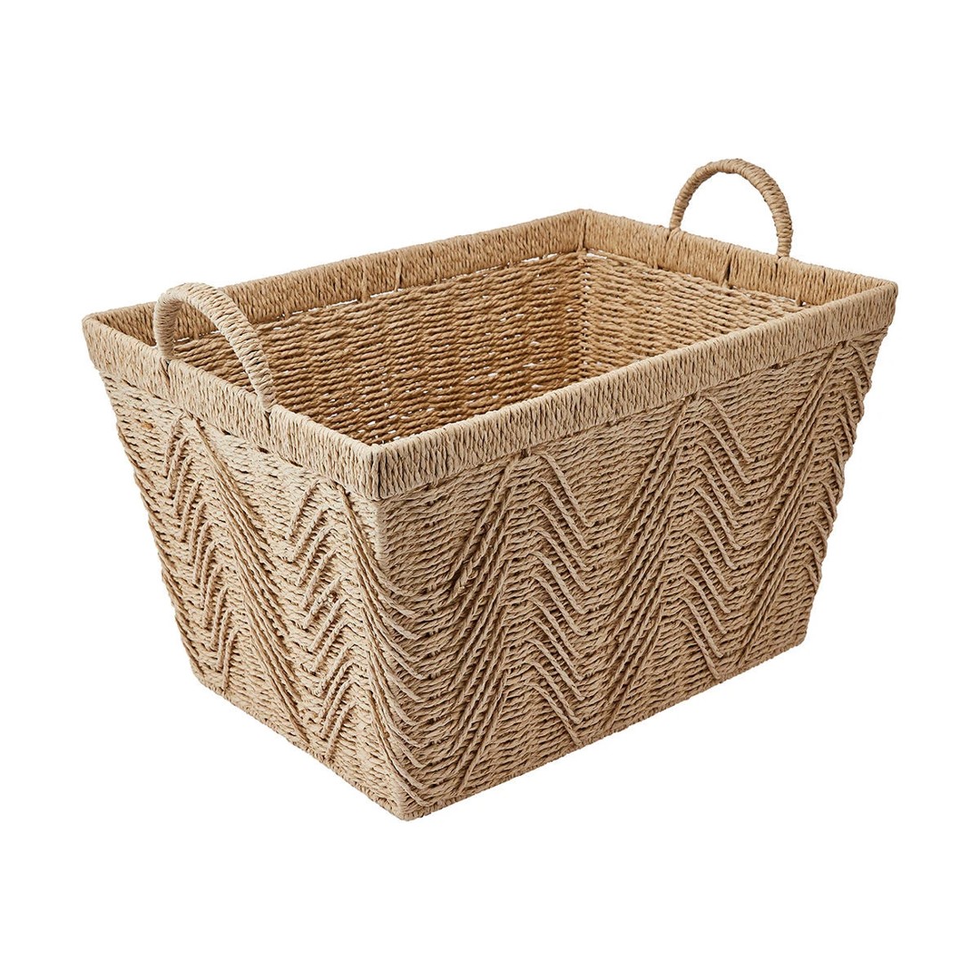 1 Rectangle Herringbone Paper Rope Basket - Natural, 1 of 7