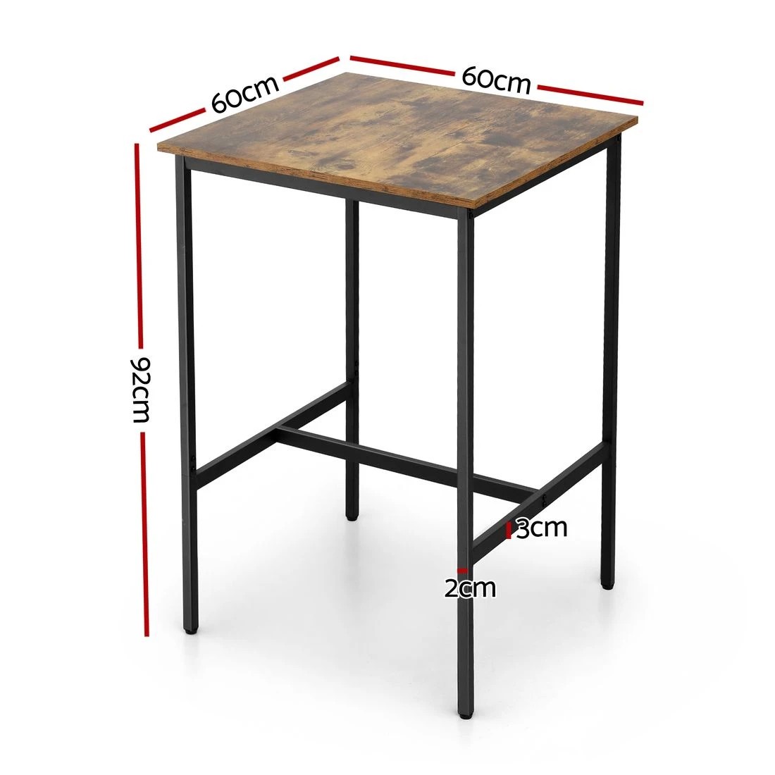 1 Artiss Bar Table Counter Kitchen Dining Desk Pub 60x92cm Vintage Metal - Brown, 1 of 7