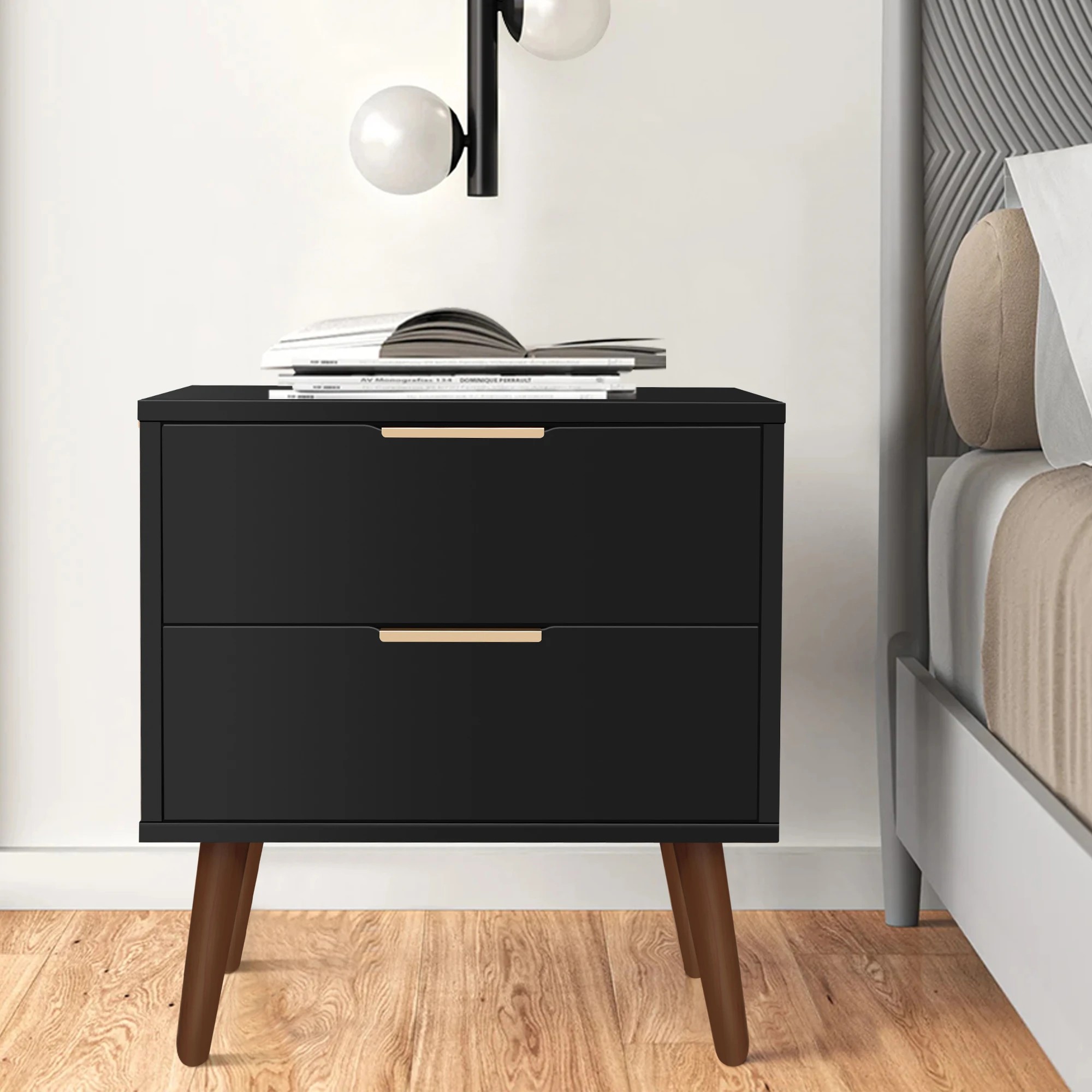 4 Alfordson Bedside Table Nightstand Side Storage Cabinet Scandinavian - Black, 4 of 8