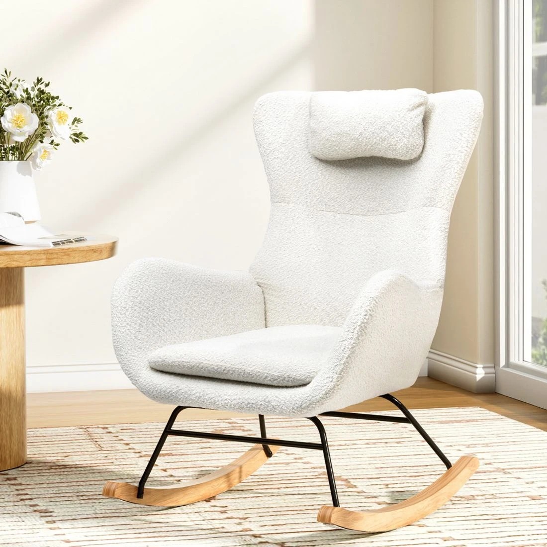 3 Artiss Rocking Chair Armchair Pillow - White, 3 of 6