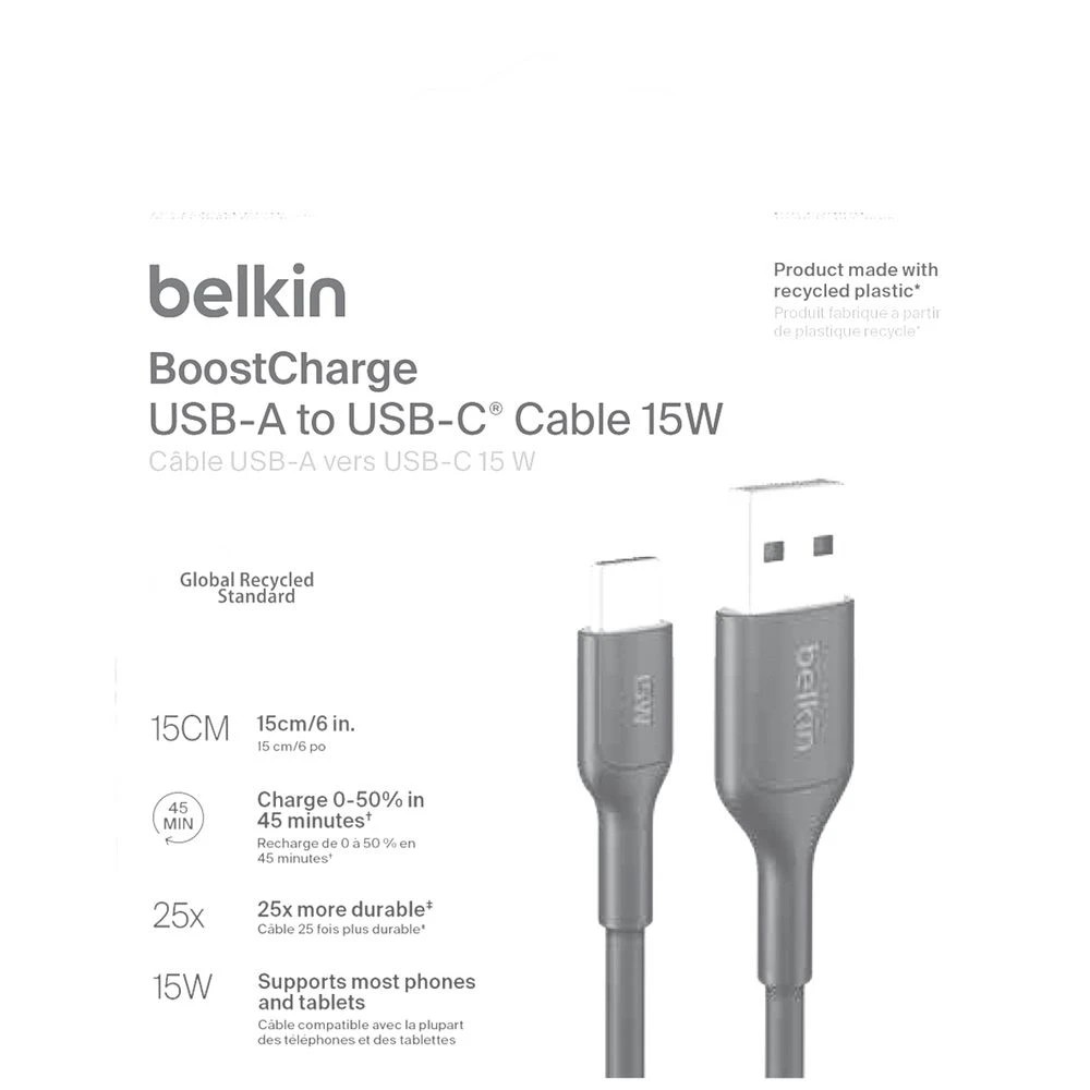 3 Belkin BoostCharge USB- A to USB-C Cable 15cm Black, 3 of 3