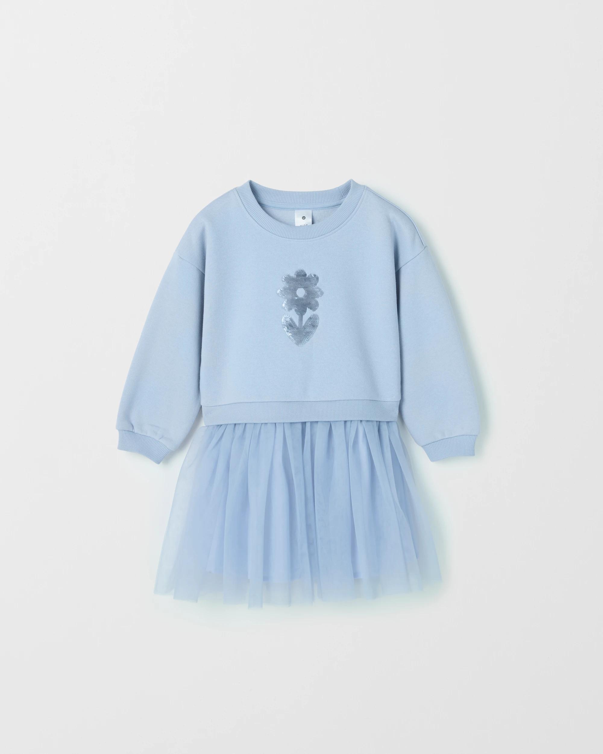 5 Target Kids Australian Cotton Blend Fleece Tulle Jumper Dress BLUE FLOWER, 5 of 6