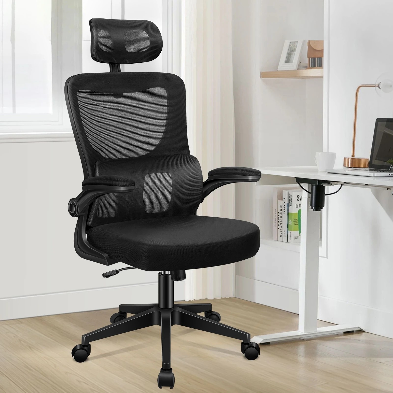 2 Alfordson Mesh Office Chair Executive Computer Fabric Seat Racing Tilt Work - Black, 2 of 10
