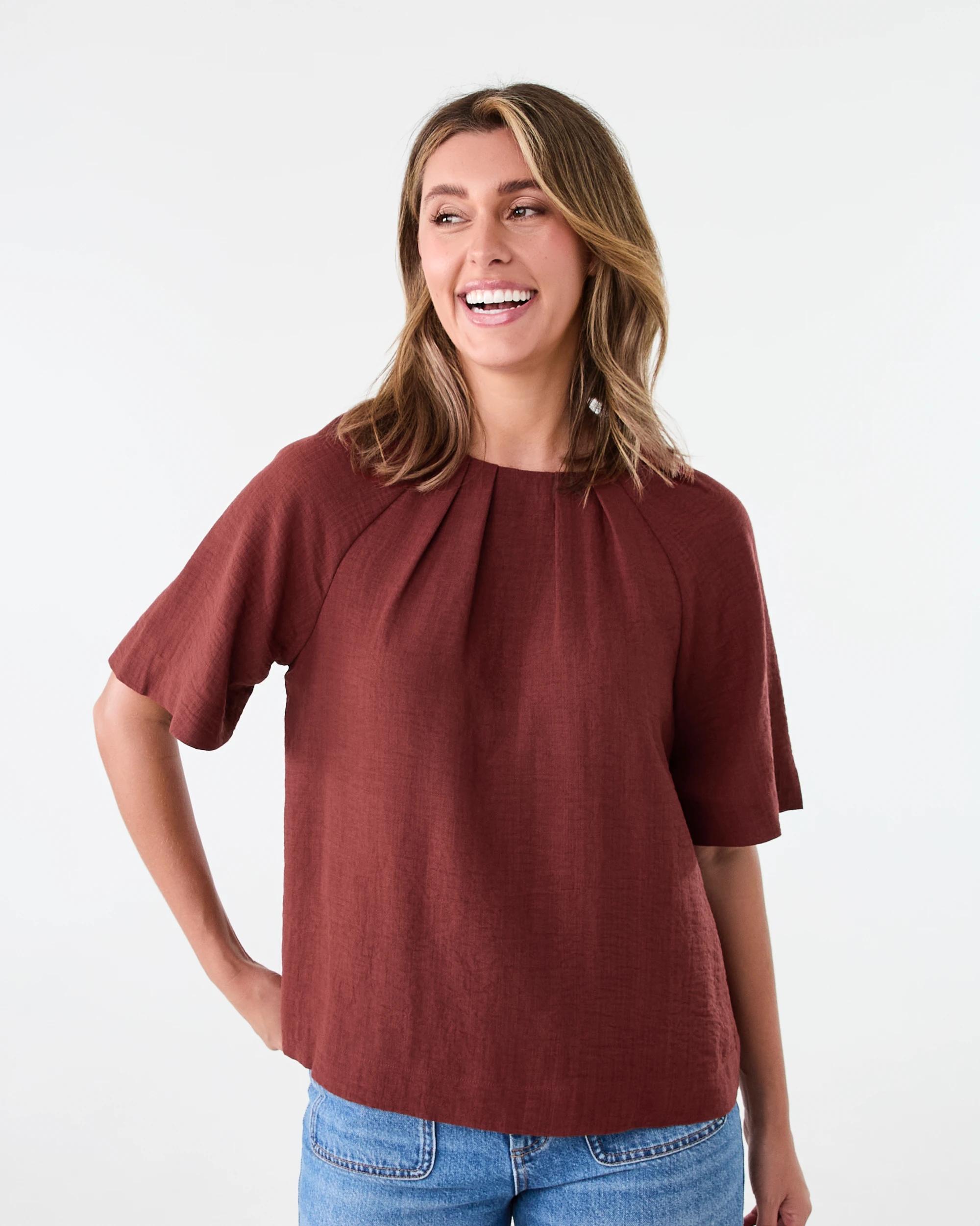 1 Short Sleeve Tuck Top Burnt Rust, 1 of 7
